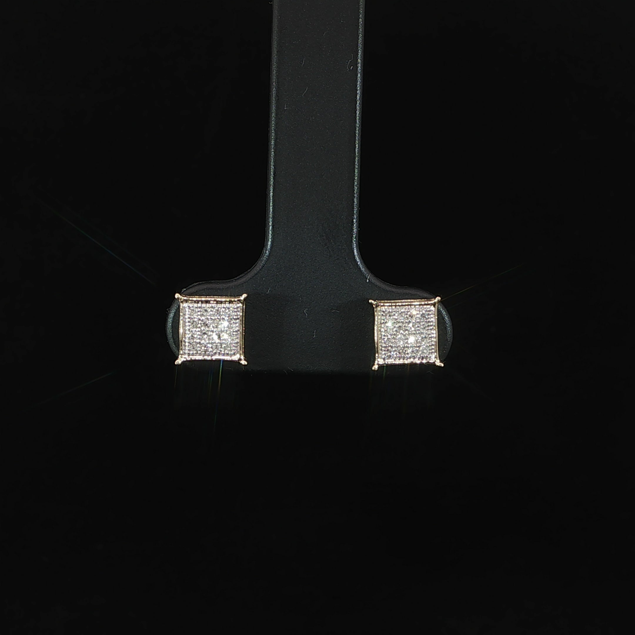 10K gold square pavé natural diamond cluster stud earrings.