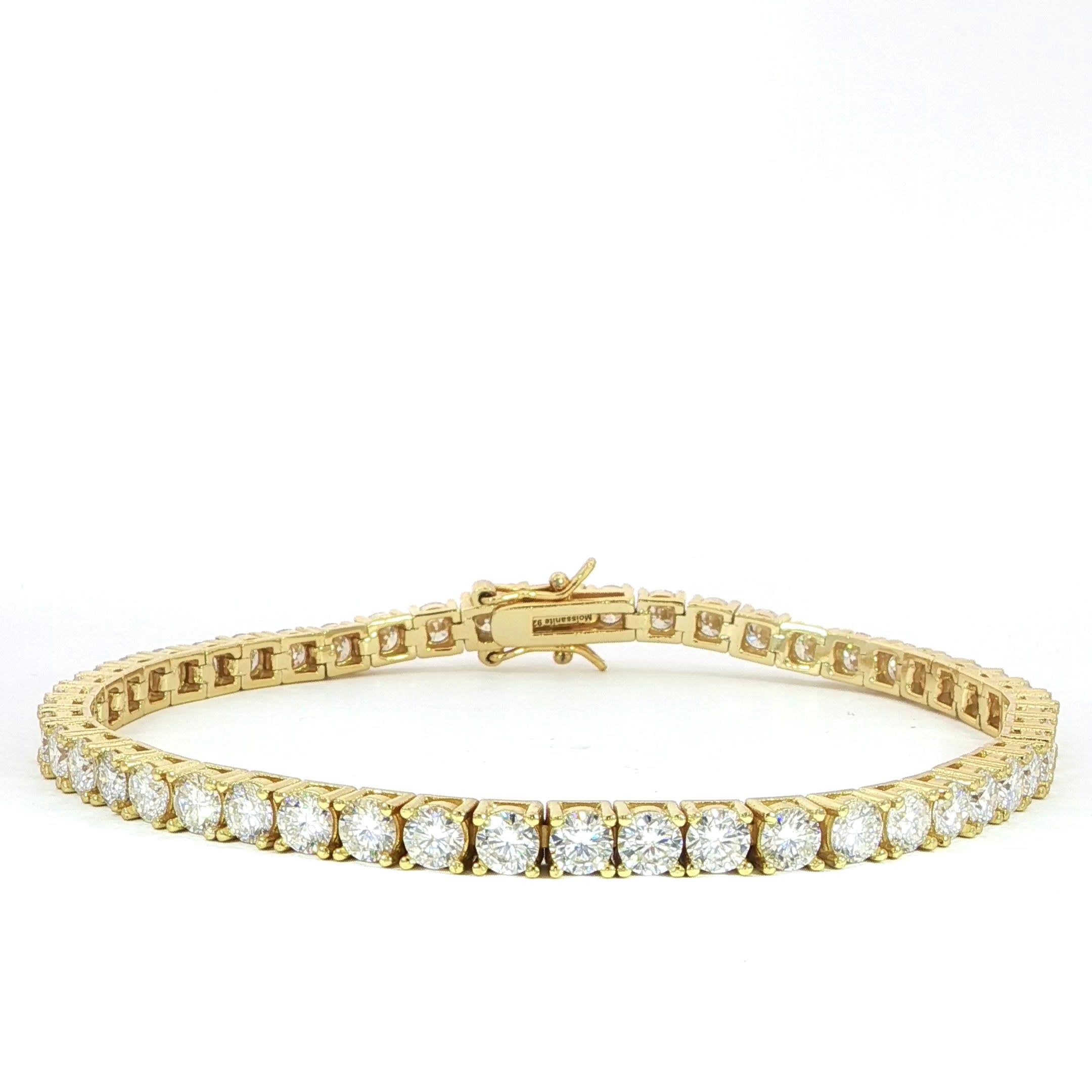Video Gold Plated Sterling Silver Moissanite Tennis Bracelet with 15CTW 