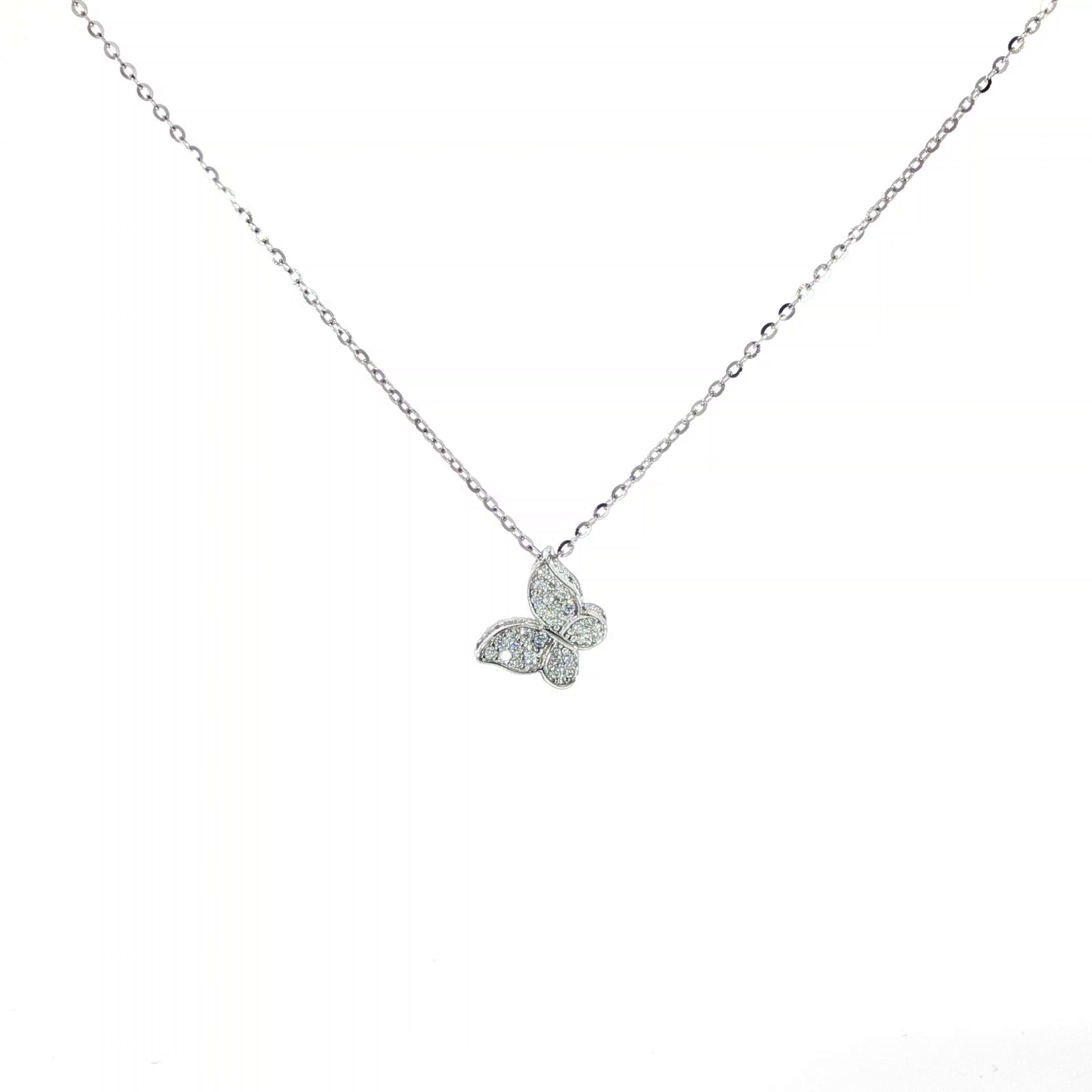 Sterling Silver Dainty Butterfly Pendant with VVS Moissanite. 
