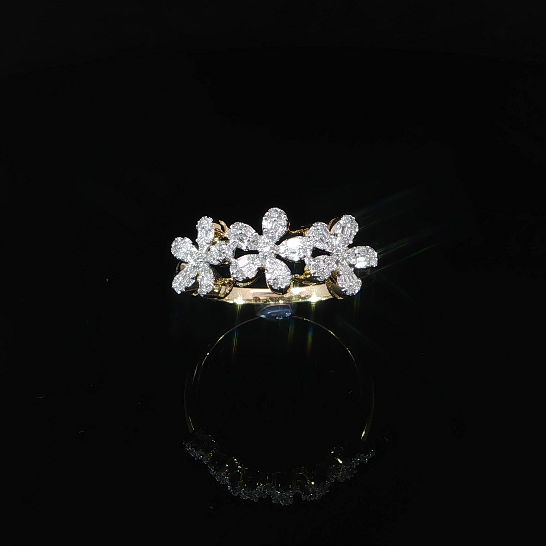 Farzin Jewelry 10K yellow gold natural diamond three-flower statement ring