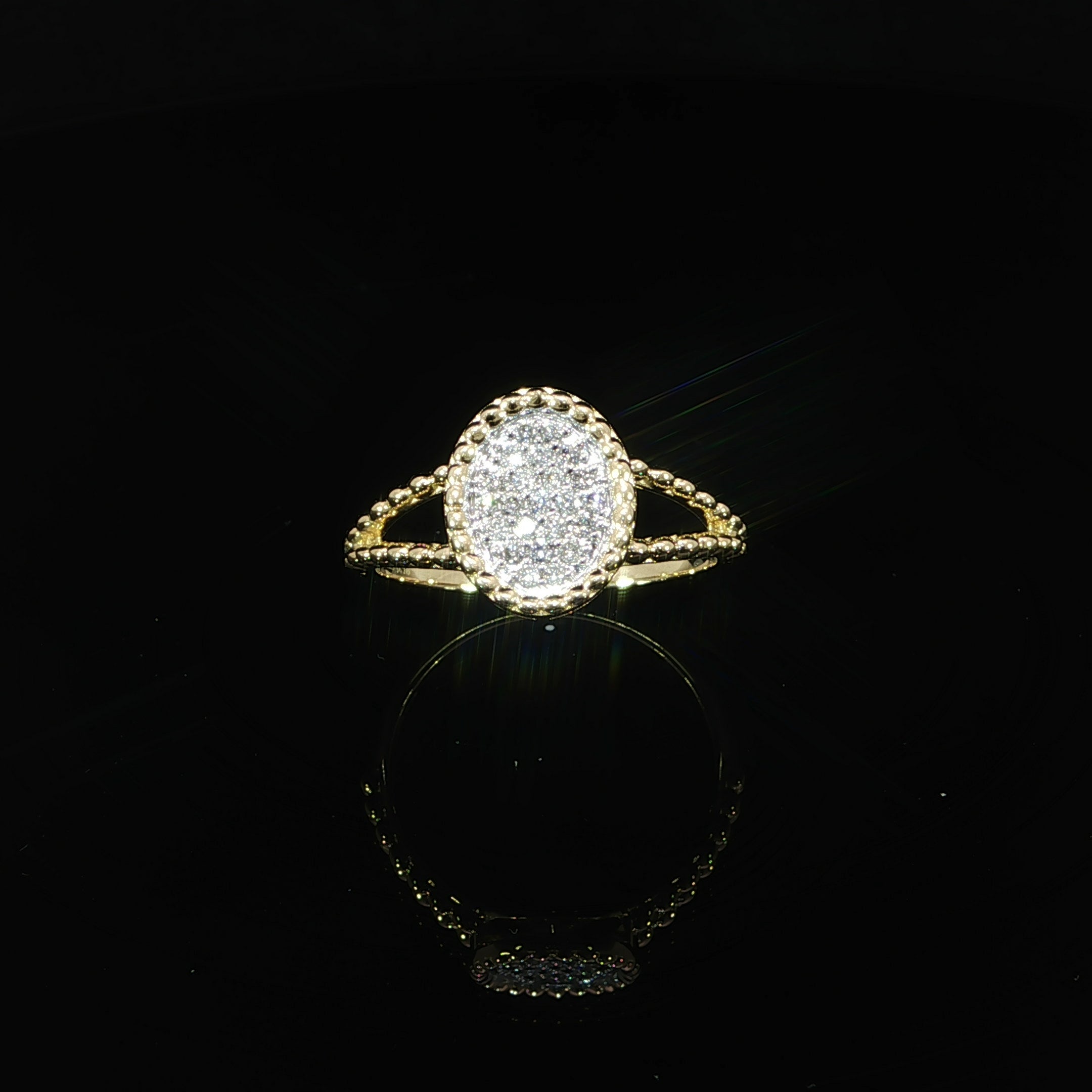10K gold natural diamond statement ring with oval cluster centerpiece