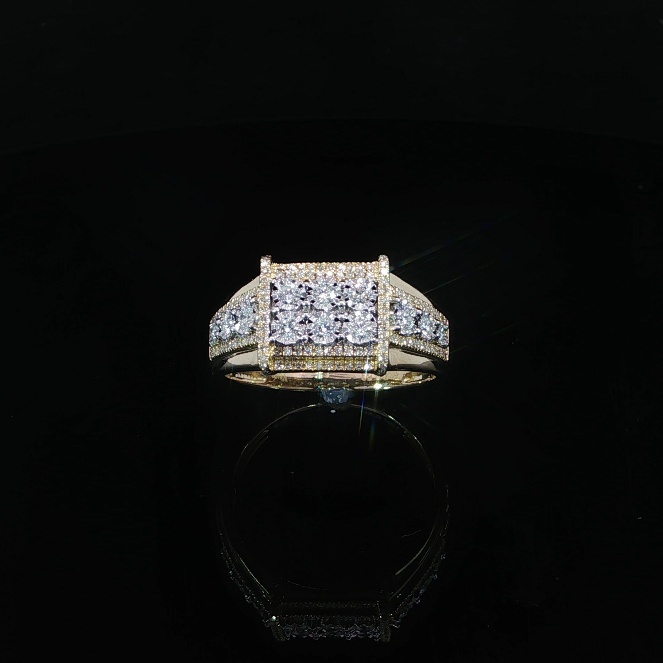 Rectangular men's diamond statement ring crafted in 10K yellow gold