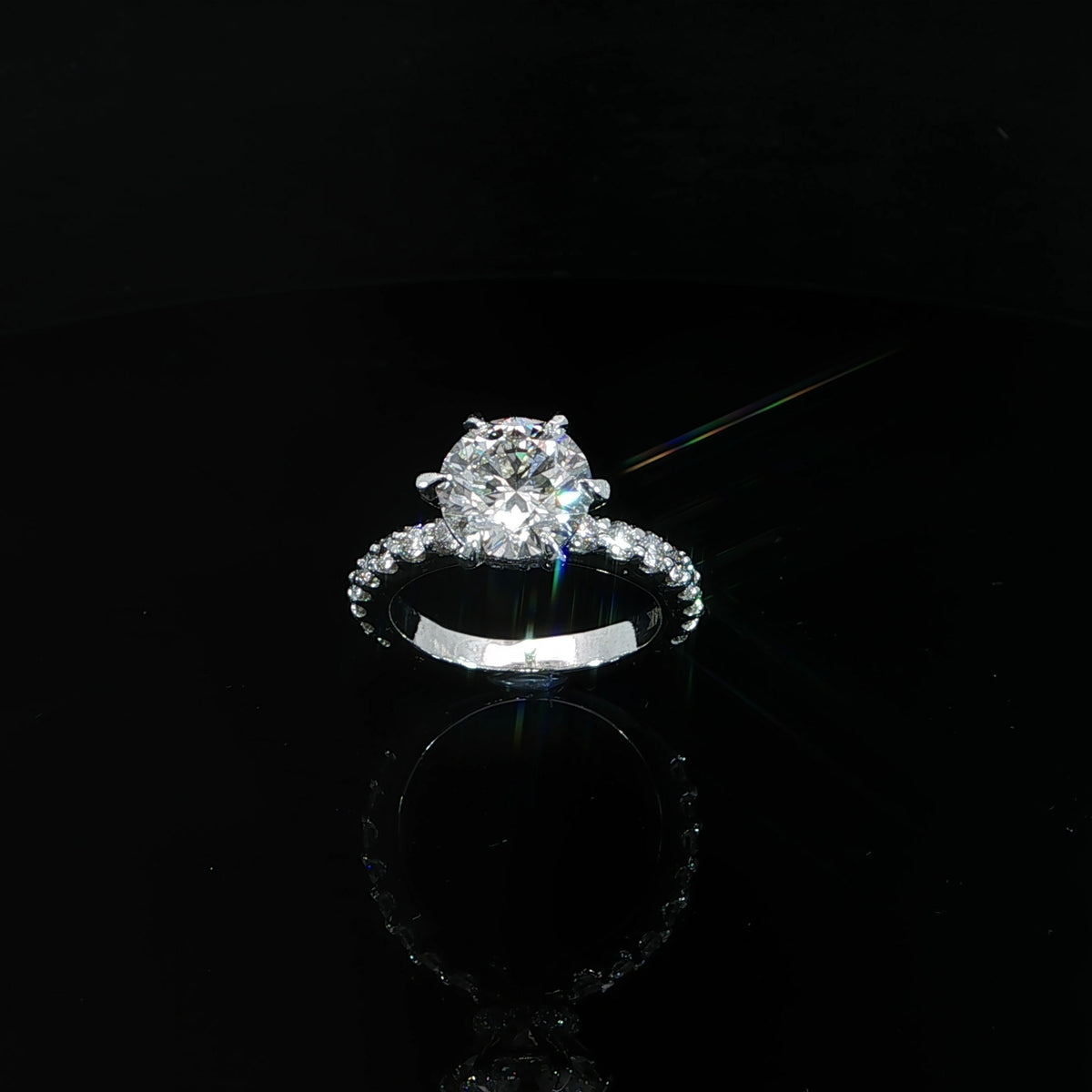 14K White Gold 6-Prong Diamond Engagement Ring with Certified 3.08 CT 