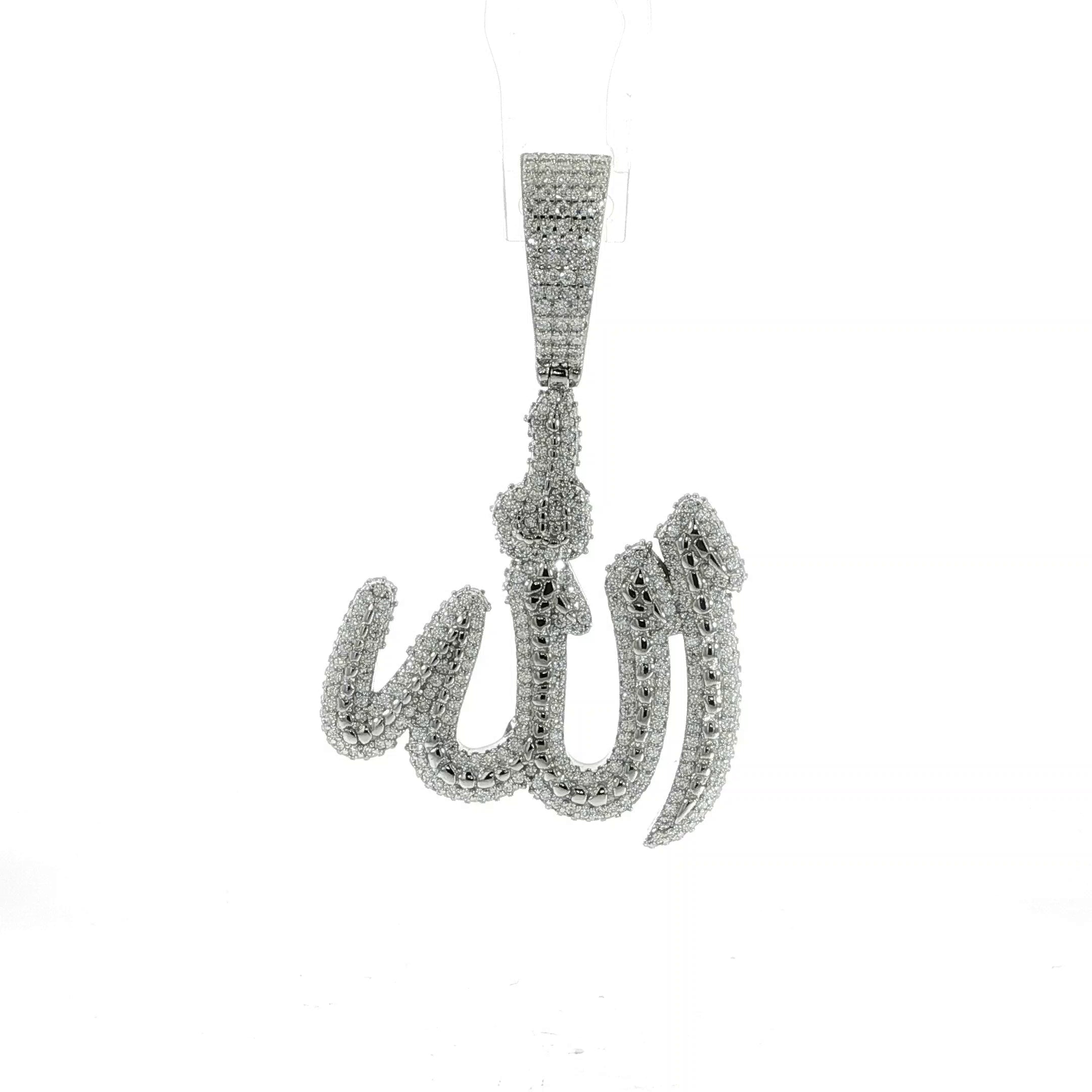 Video of silver Allah pendant featuring premium moissanite stones