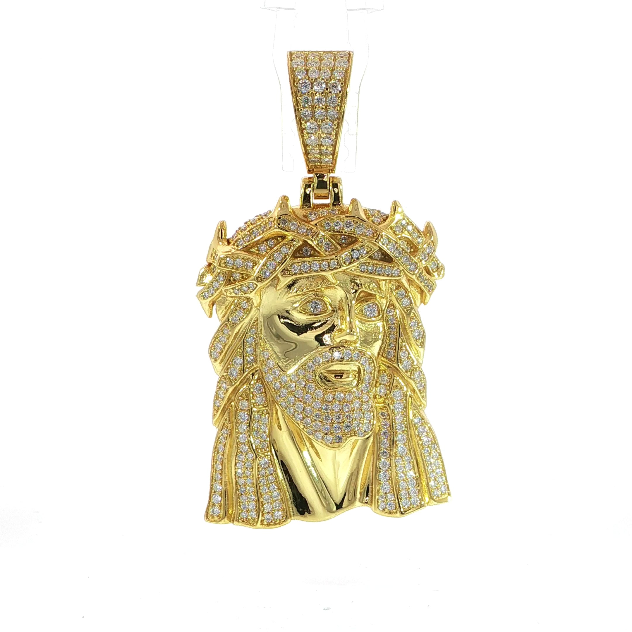 Video of gold plated silver jesus head with vvs moissanite