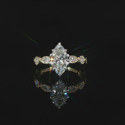 14K yellow gold 1.50ct marquise engagement ring with milgrain beading detail