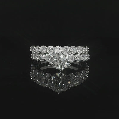 Round lab grown diamond engagement and wedding rings stacked