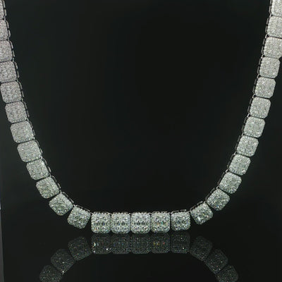 Video of a VVS moissanite cushion cluster tennis chain