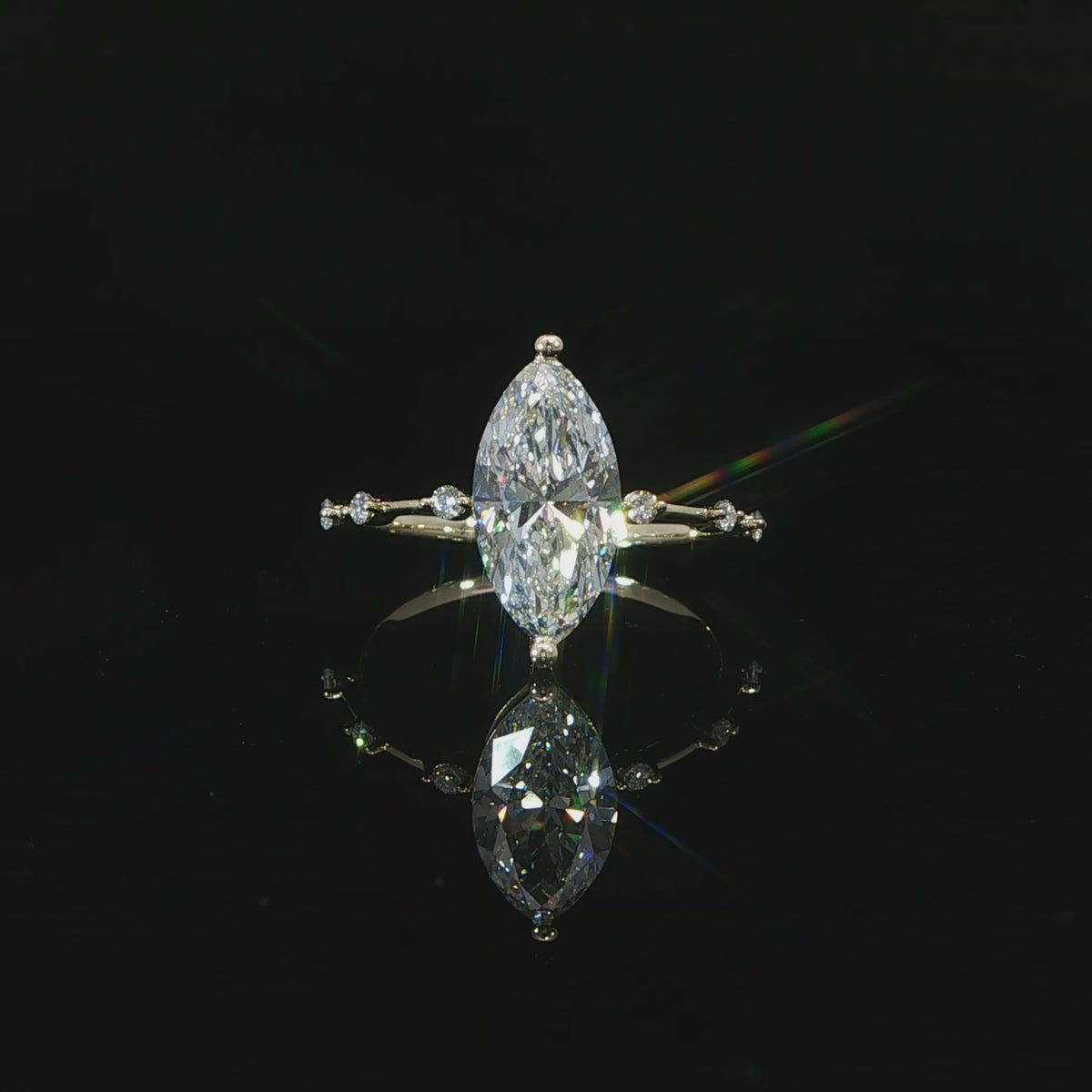 14K yellow gold marquise engagement ring with 2.05 CT lab grown diamond