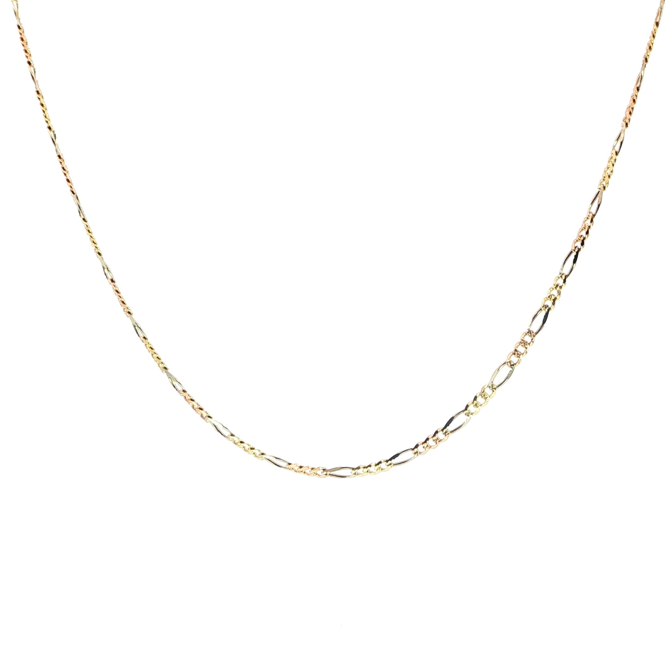 14K Gold Diamond-Cut Figaro Link Chain In Tri-Tone Finish