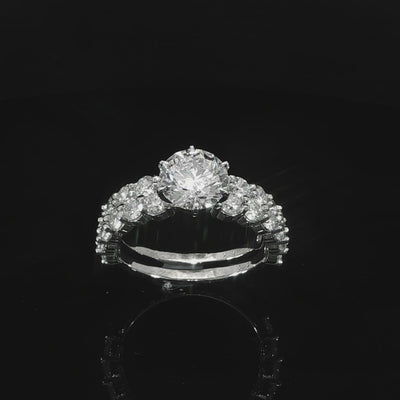 Half-eternity diamond engagement ring in polished white gold