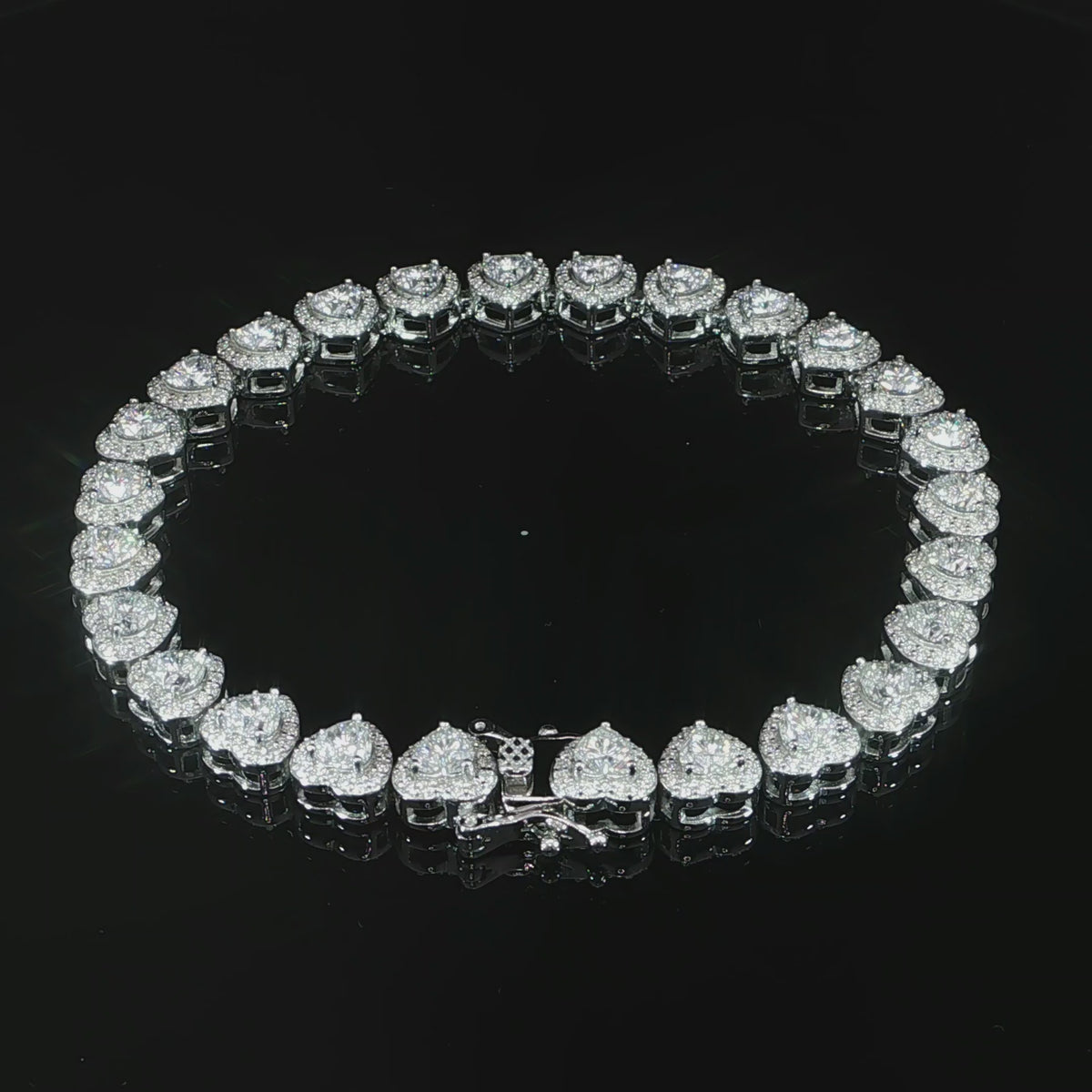 Women’s VVS moissanite heart halo bracelet in 925 sterling silver