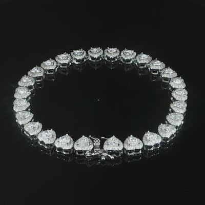 Women’s VVS moissanite heart halo bracelet in 925 sterling silver