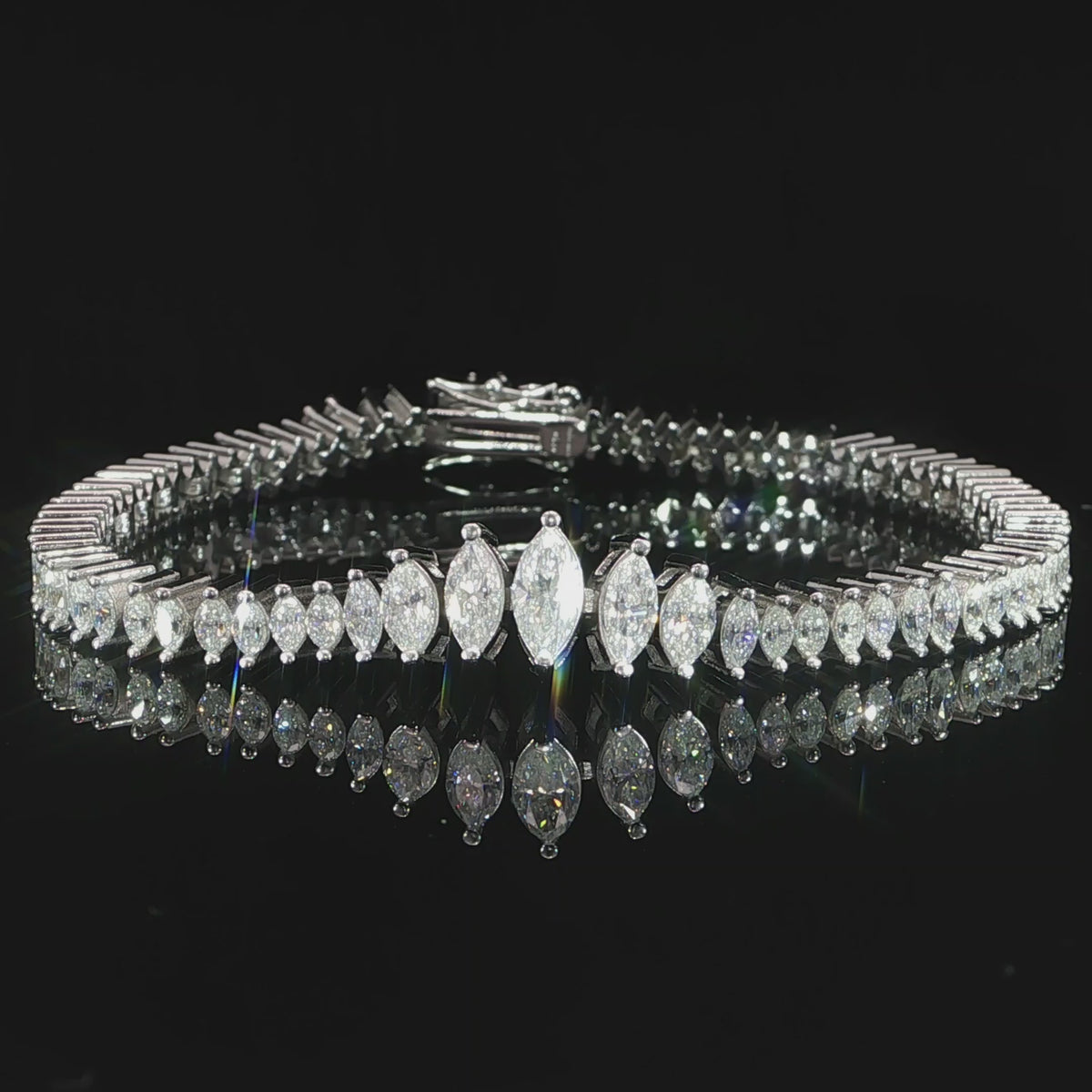 Video detail of a graduated marquise moissanite tennis bracelet