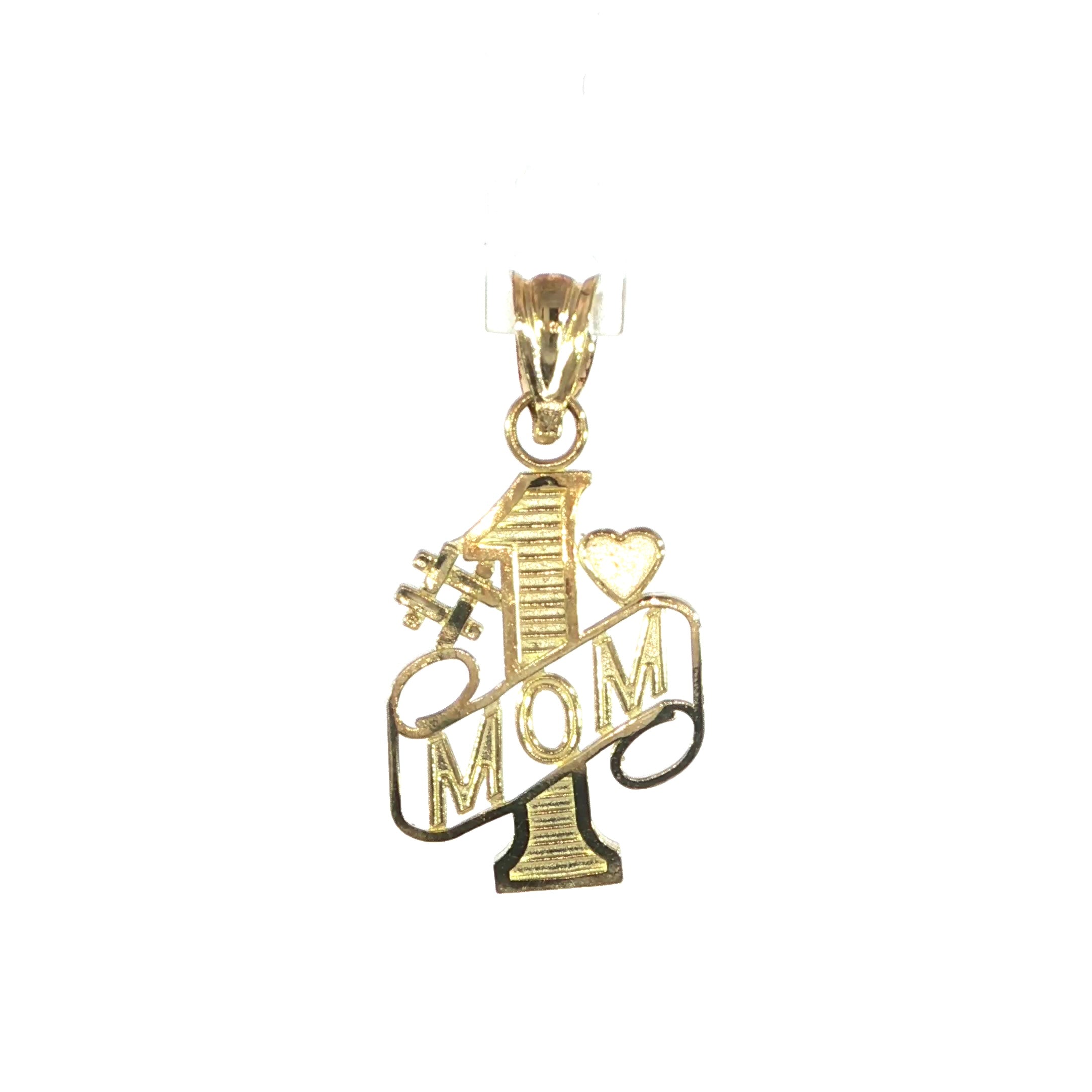 Yellow gold Mom charm featuring #1 Mom design