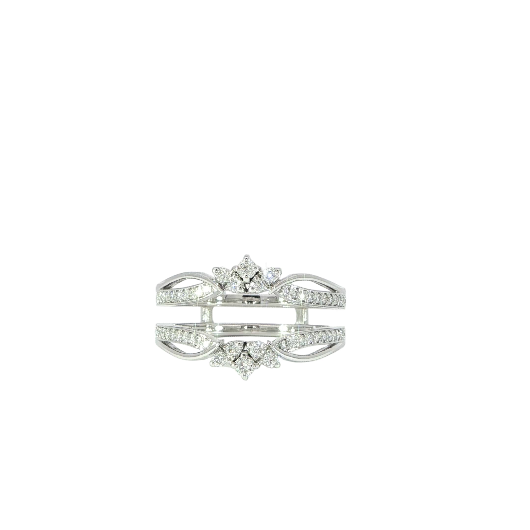 Video of white gold diamond ring guard with floral-inspired design