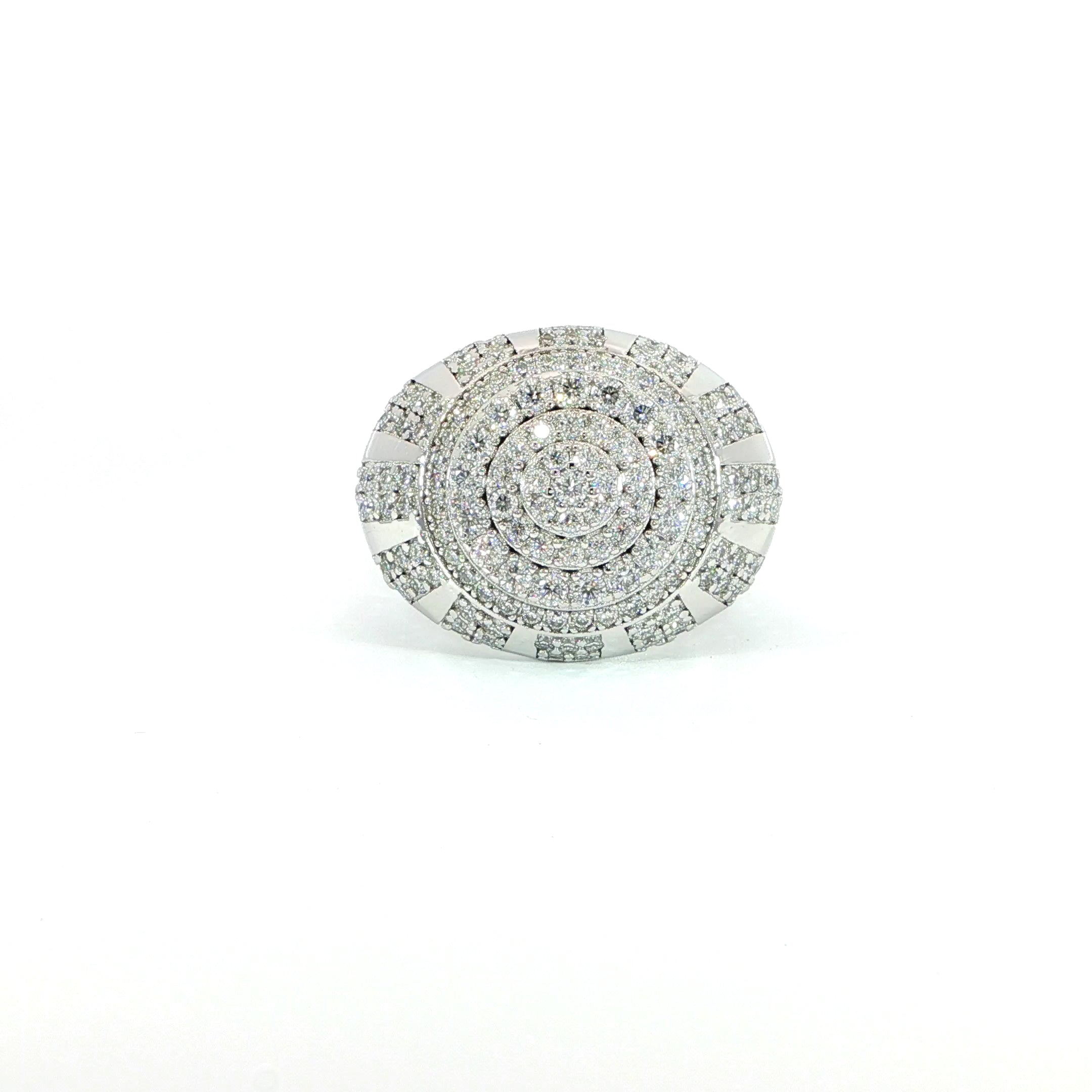 Video of men's moissanite ring with circular cluster design