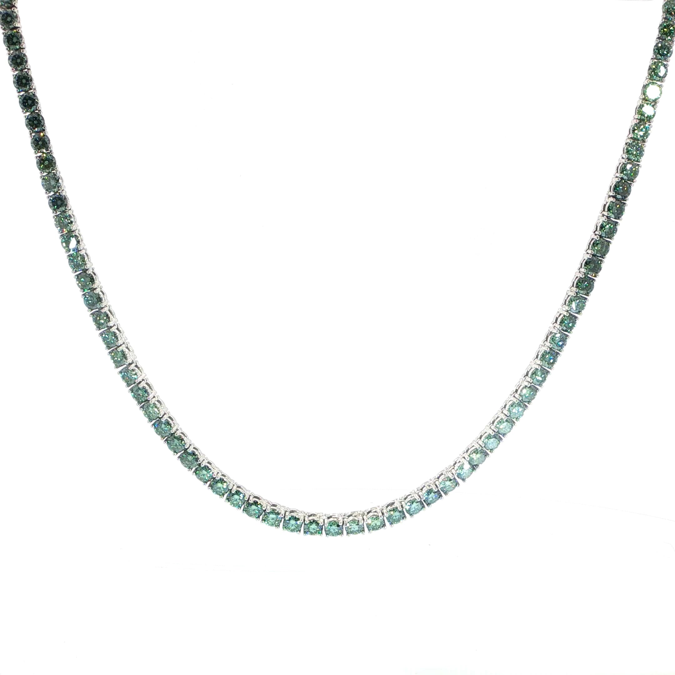 4MM Sterling Silver Tennis Chain Necklace - Green Moissanite 