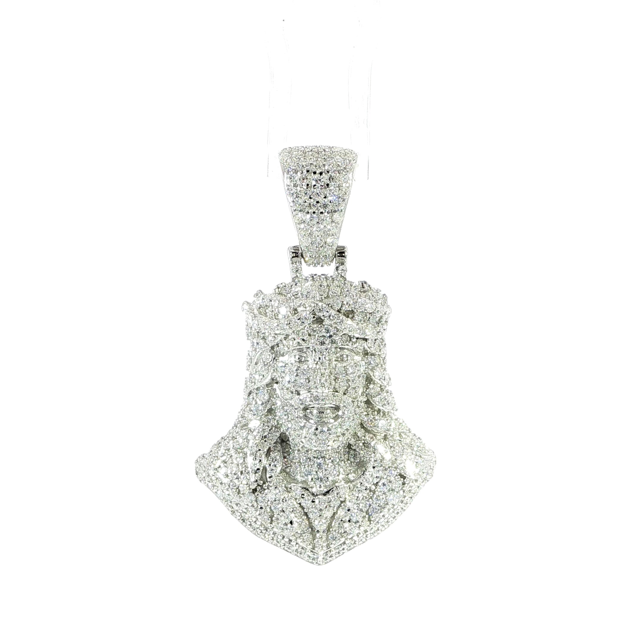 Religious sterling silver pendant featuring 2.41 CTW VVS moissanite.