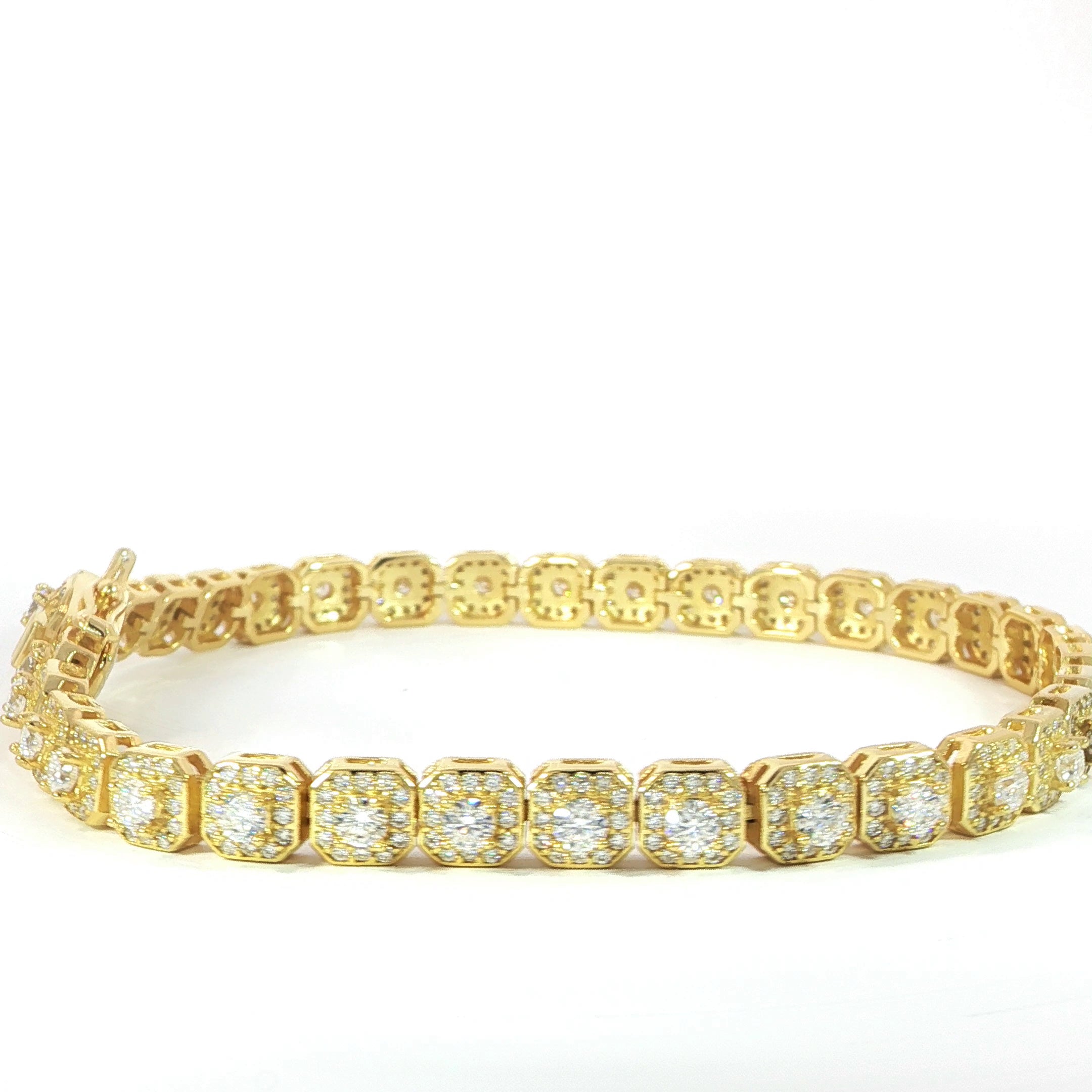 Gold plated sterling silver princess with halo moissanite bracelet 