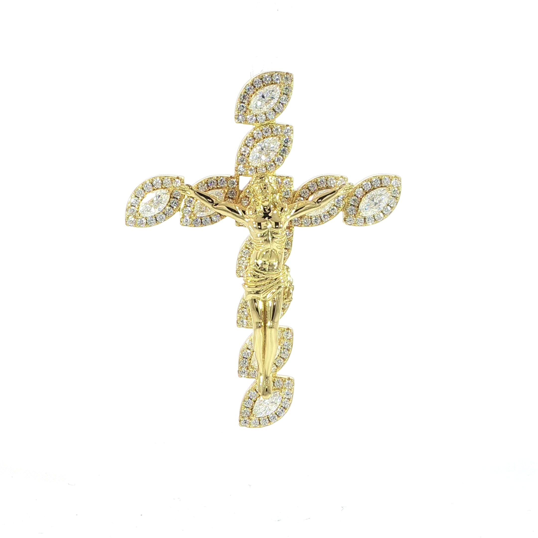 Iced crucifix cross pendant featuring brilliant moissanite stones