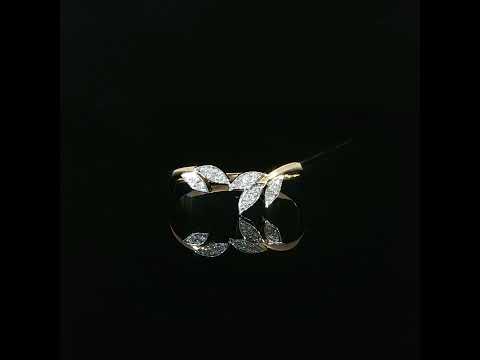 14K yellow gold diamond band showcasing sparkling leaf-shaped accents and a polished curved silhouette.