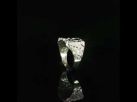 Yellow gold nugget ring with a raised irregular pattern above a smooth polished band.