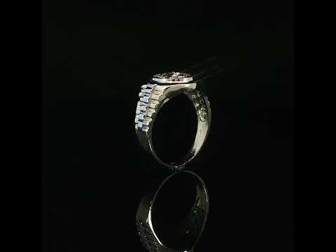 Men's 14K two-tone gold Jesus statement ring featuring a 15mm wide signet design with a detailed Crown of Thorns centerpiece and polished geometric shoulders.