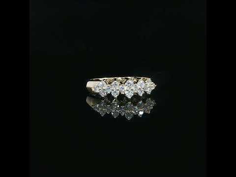 14K yellow gold ring with round lab-grown diamonds arranged in repeating clusters.