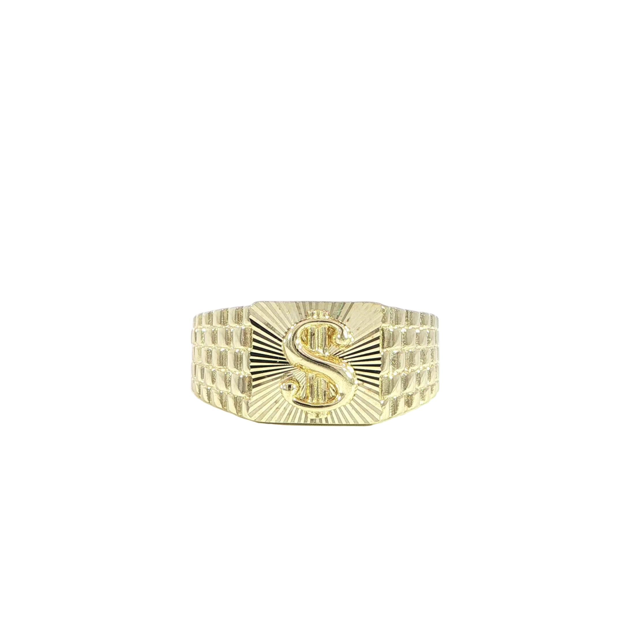 14K yellow gold dollar sign signet ring with textured design video