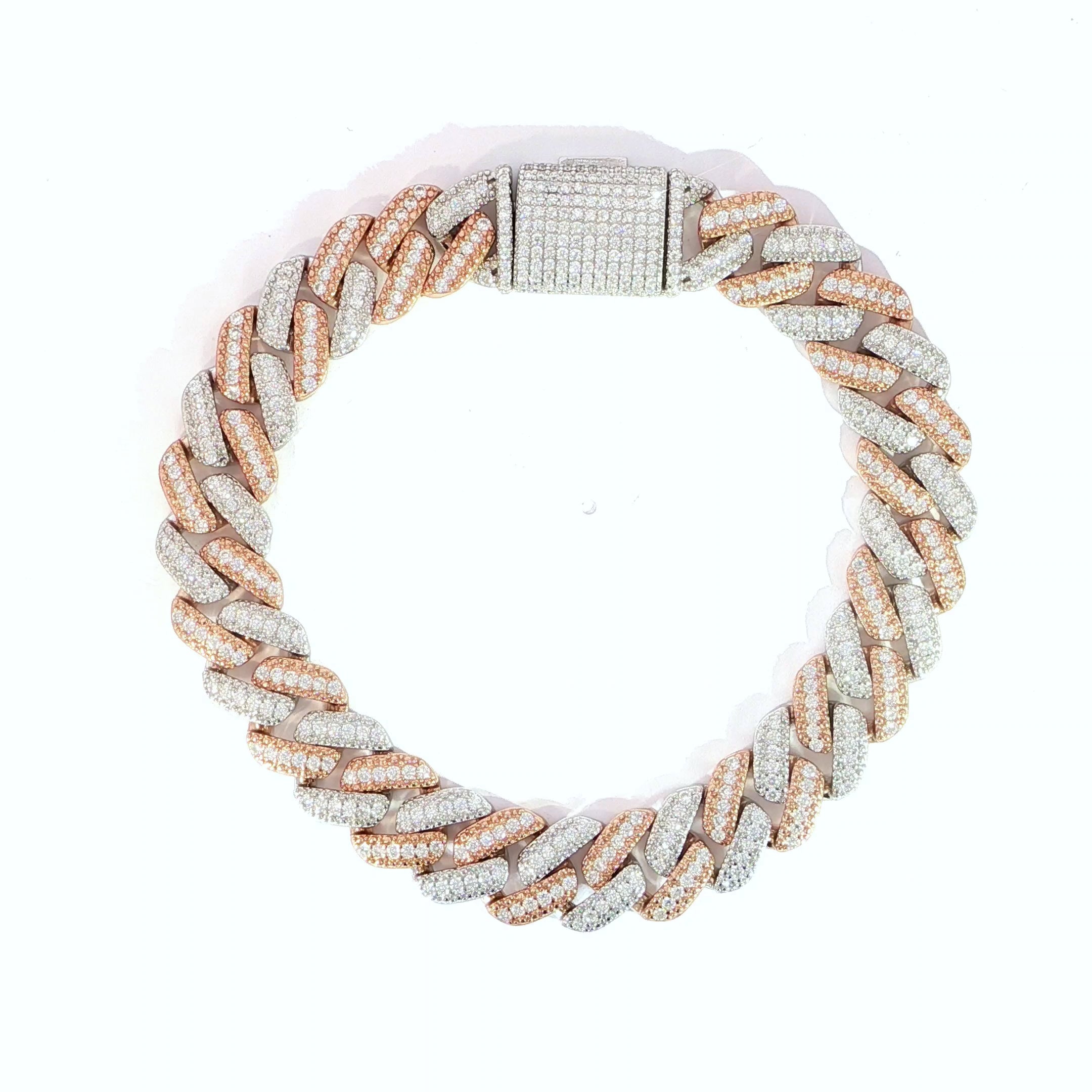 Video of rose gold plated moissanite cuban link 12mm bracelet