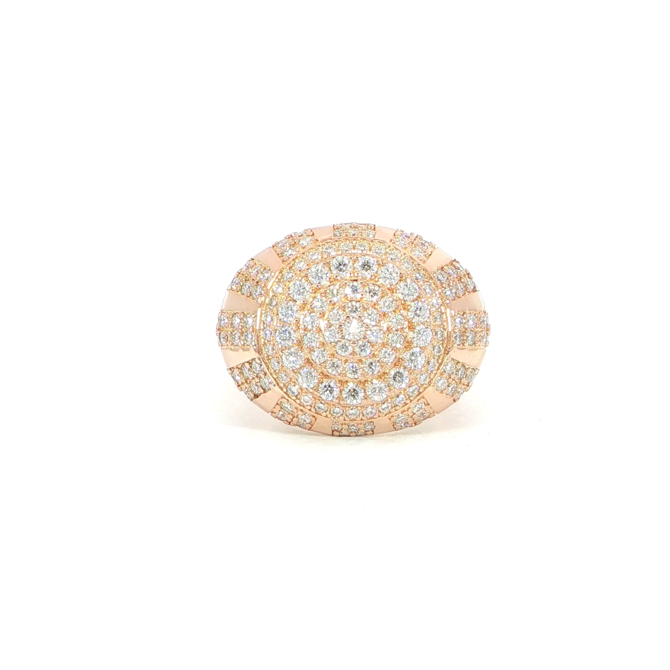 Video of rose gold rounded cluster ring with iced-out luxury appearance