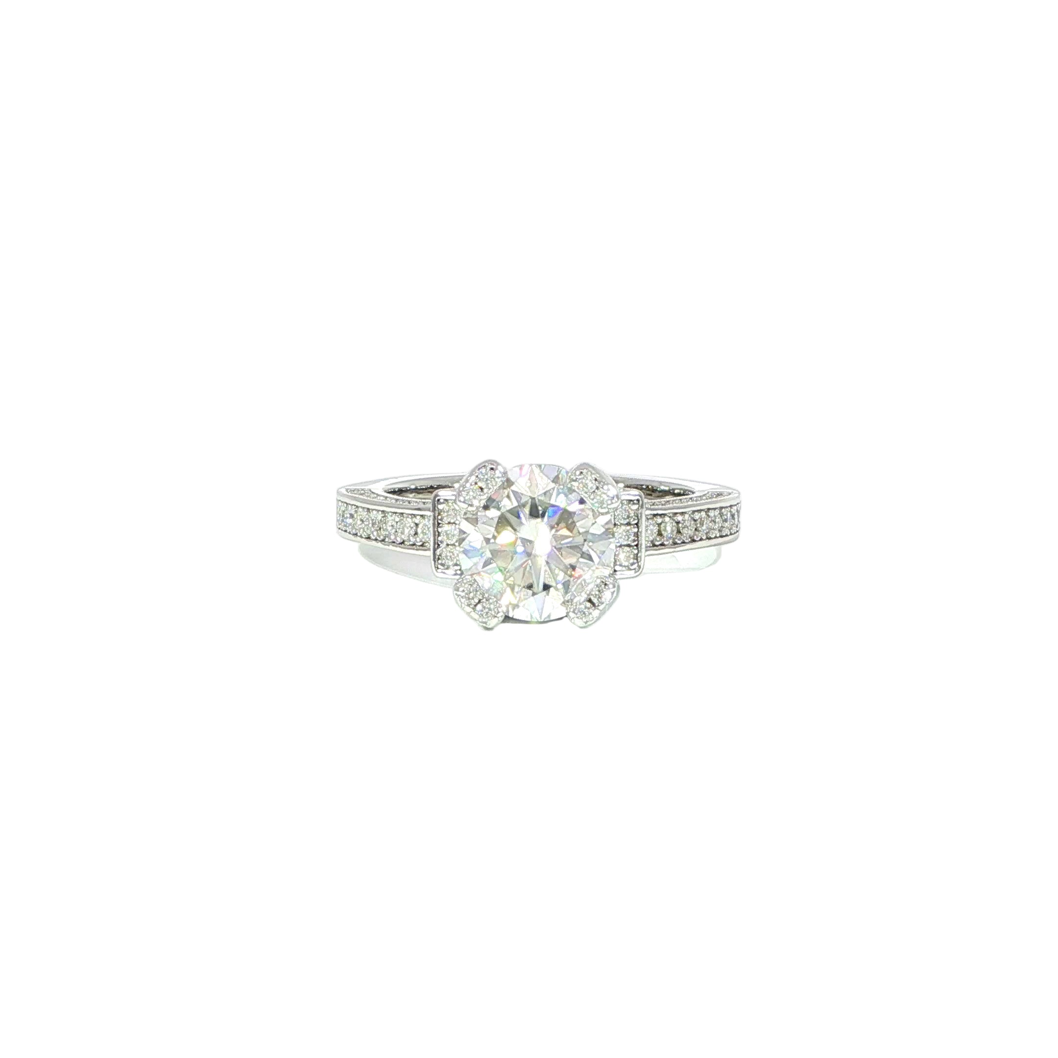 Video of 2 CT round moissanite wedding ring in sterling silver with VVS moissanite