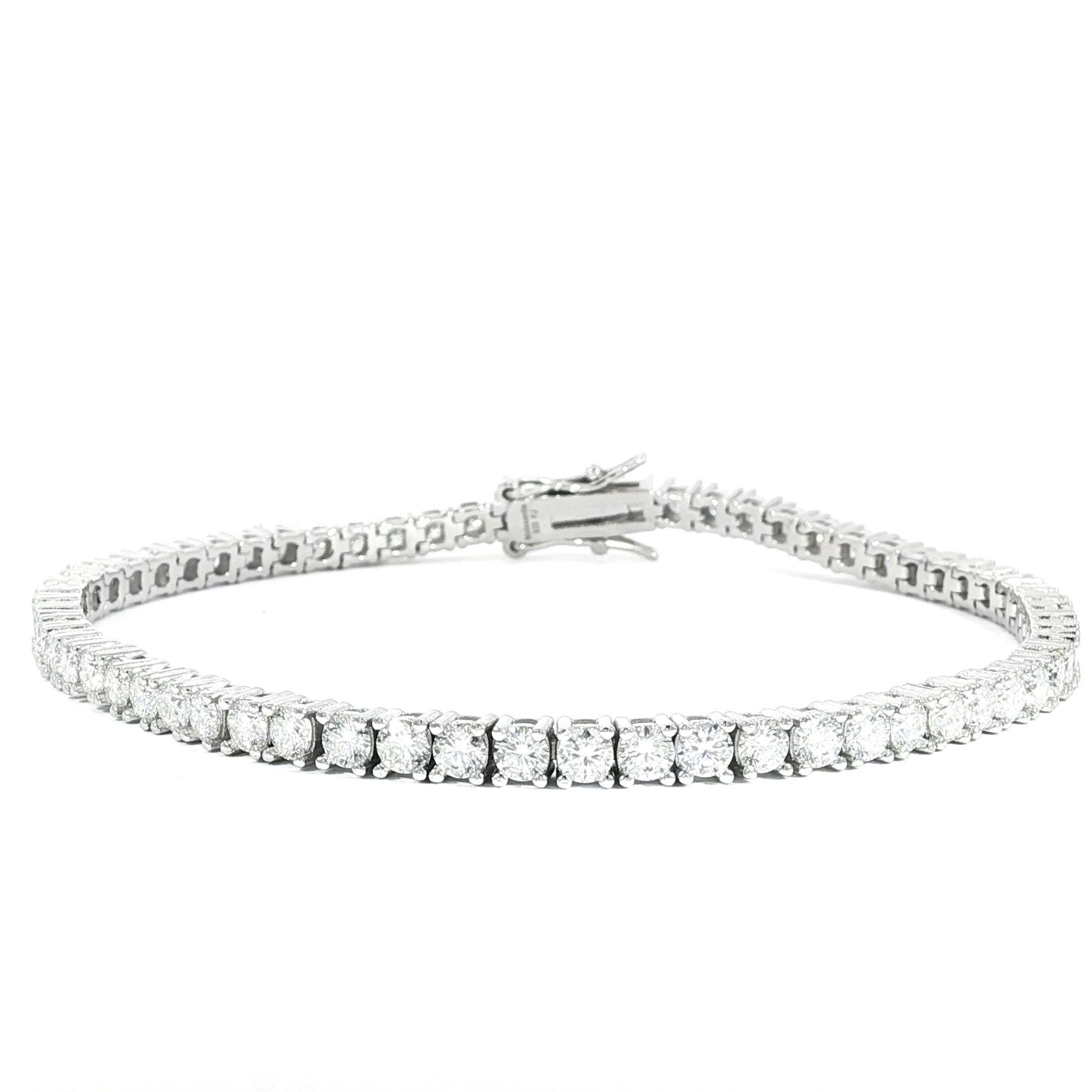 Fine sterling silver tennis bracelet showcasing round VVS moissanite
