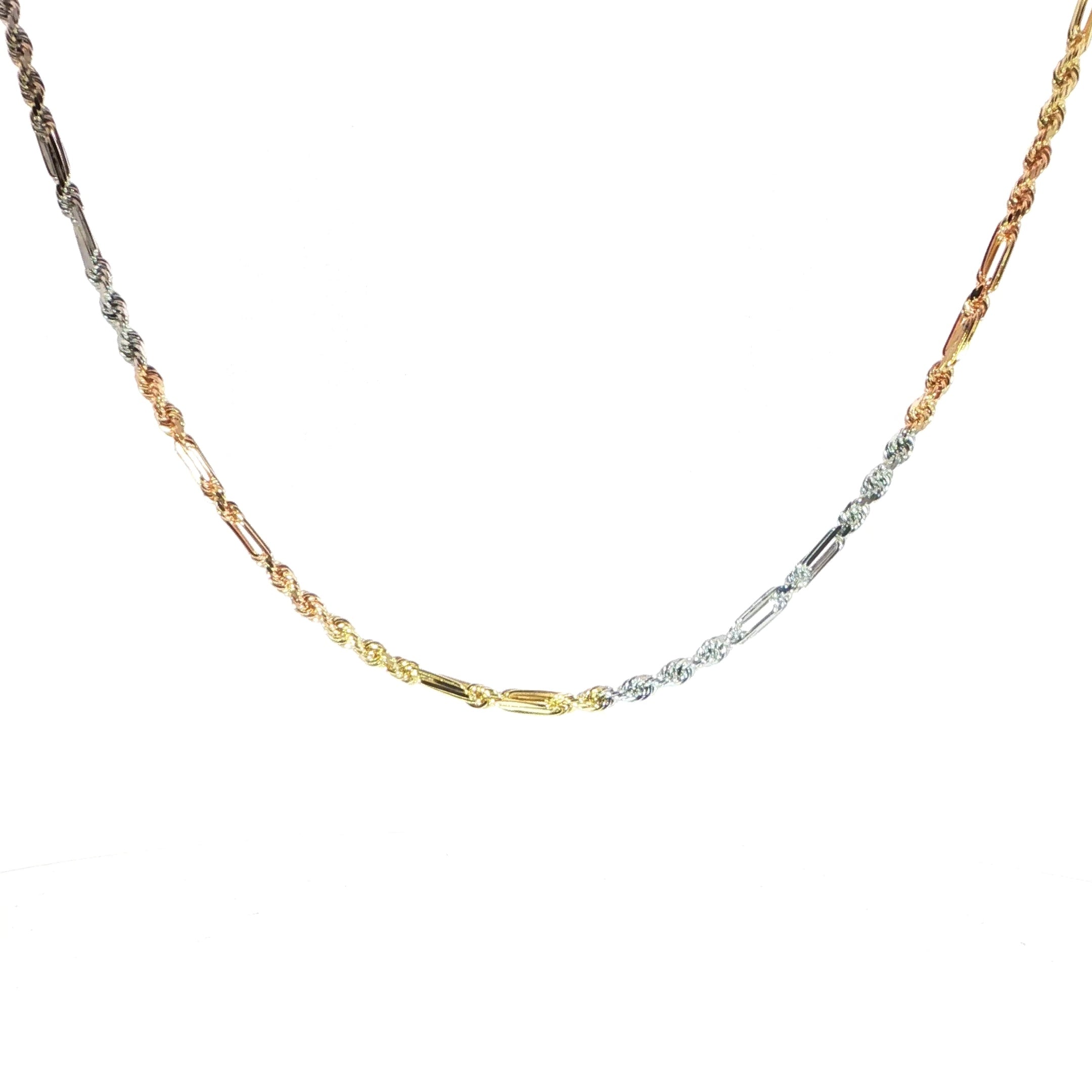 3.2MM Milano Link Chain Necklace In Yellow White And Rose Gold