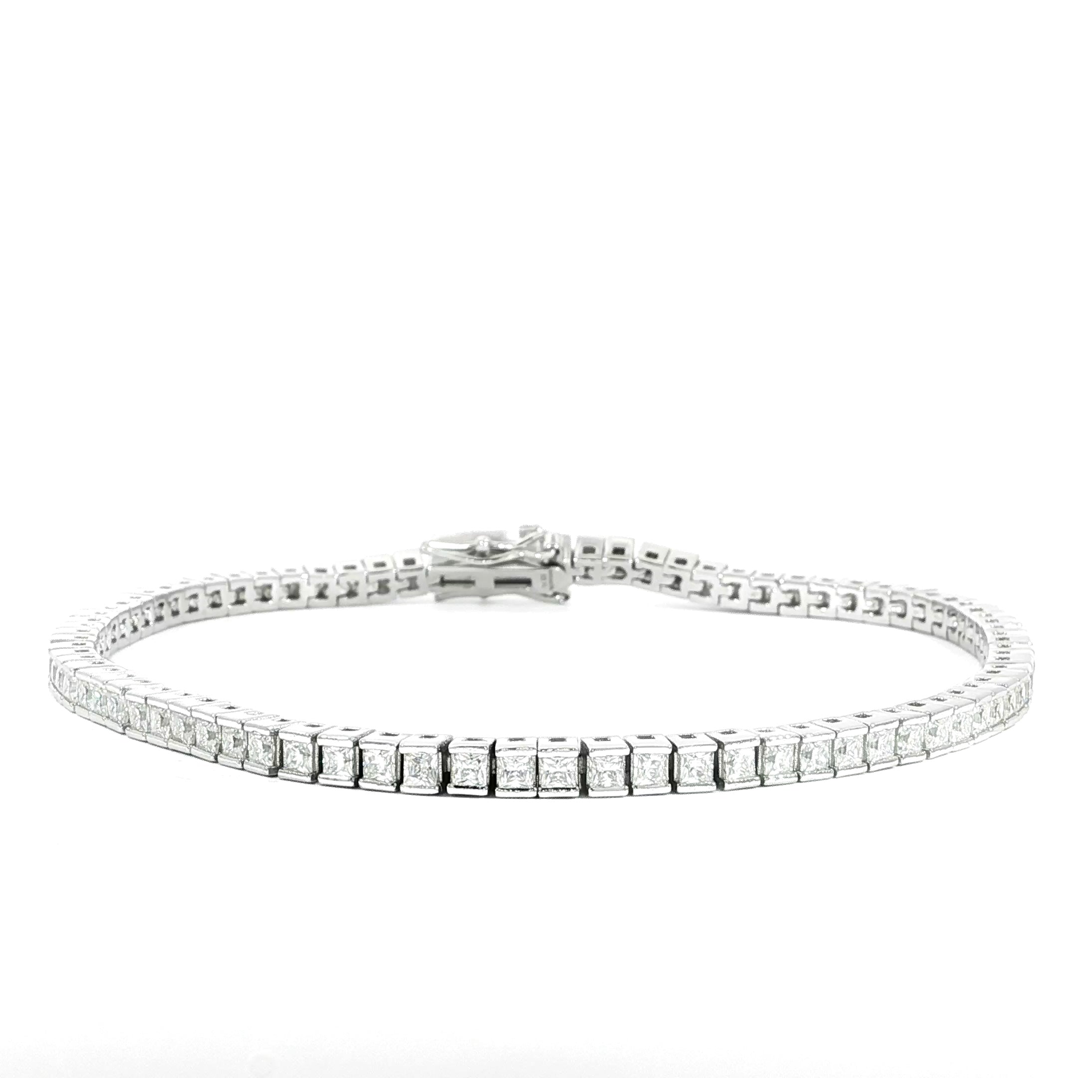 Elegant 925 silver moissanite tennis bracelet with sparkling princess-cut stones