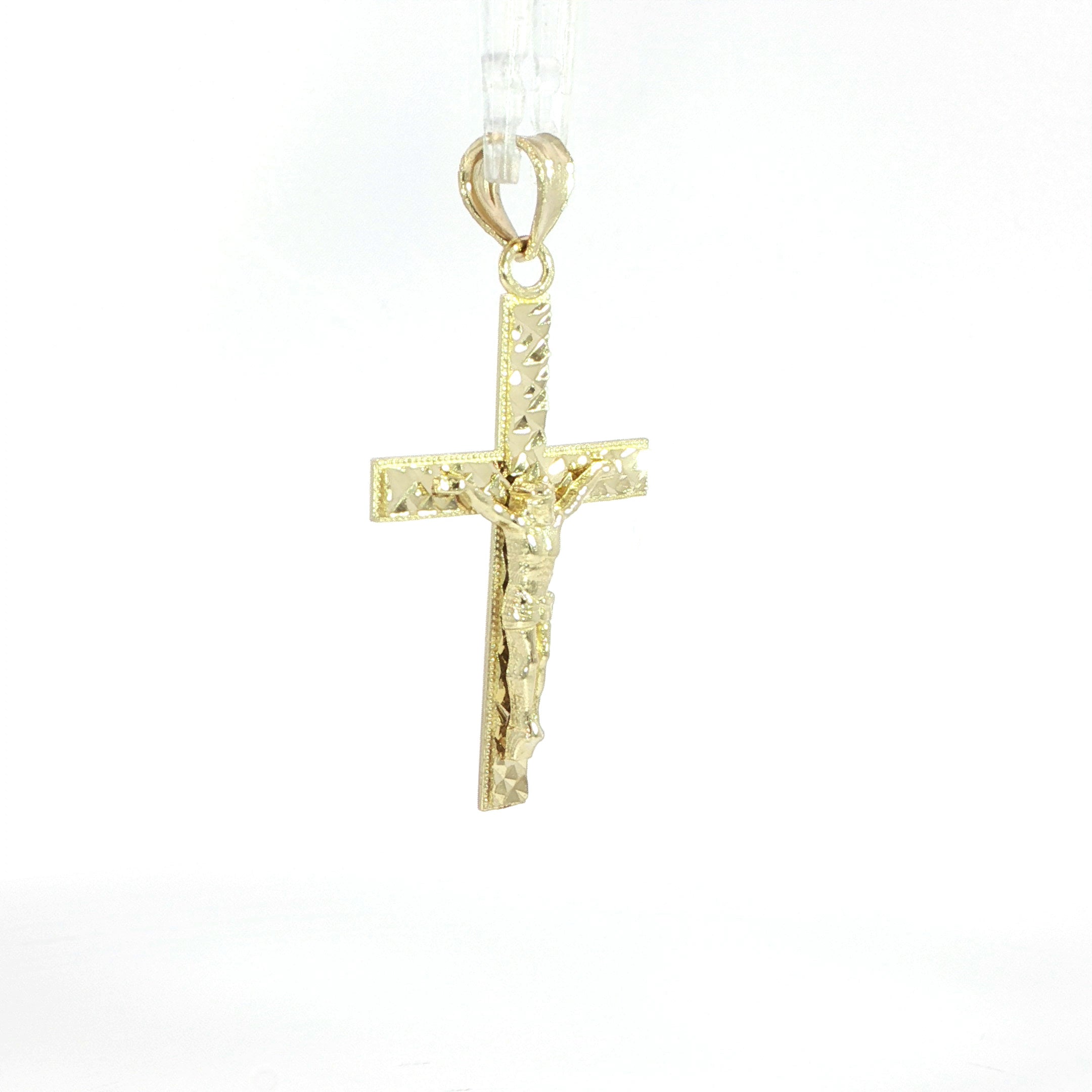 Classic diamond-cut crucifix pendant crafted in genuine 10K yellow gold.