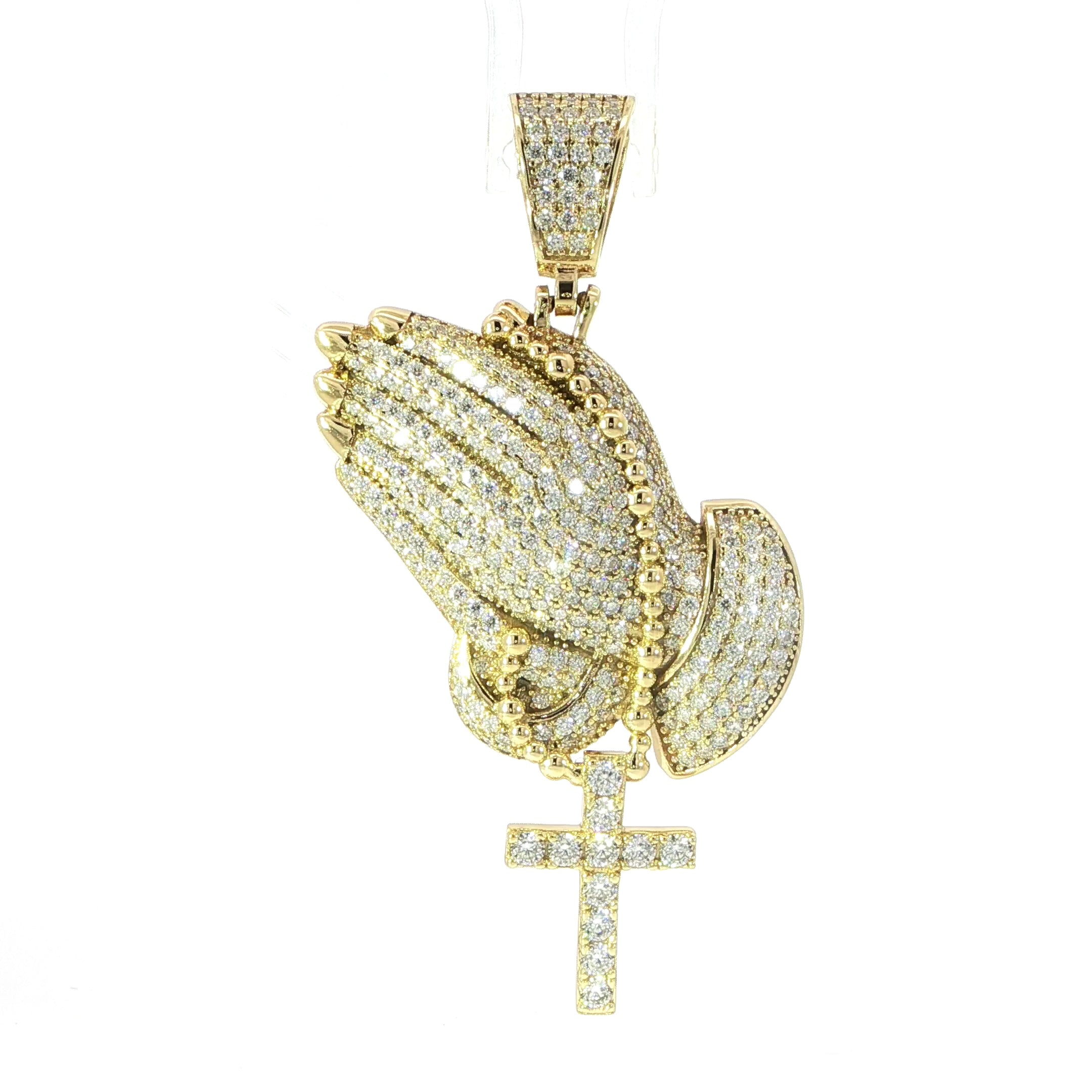 Religious Praying Hands Pendant with Moissanite Stones