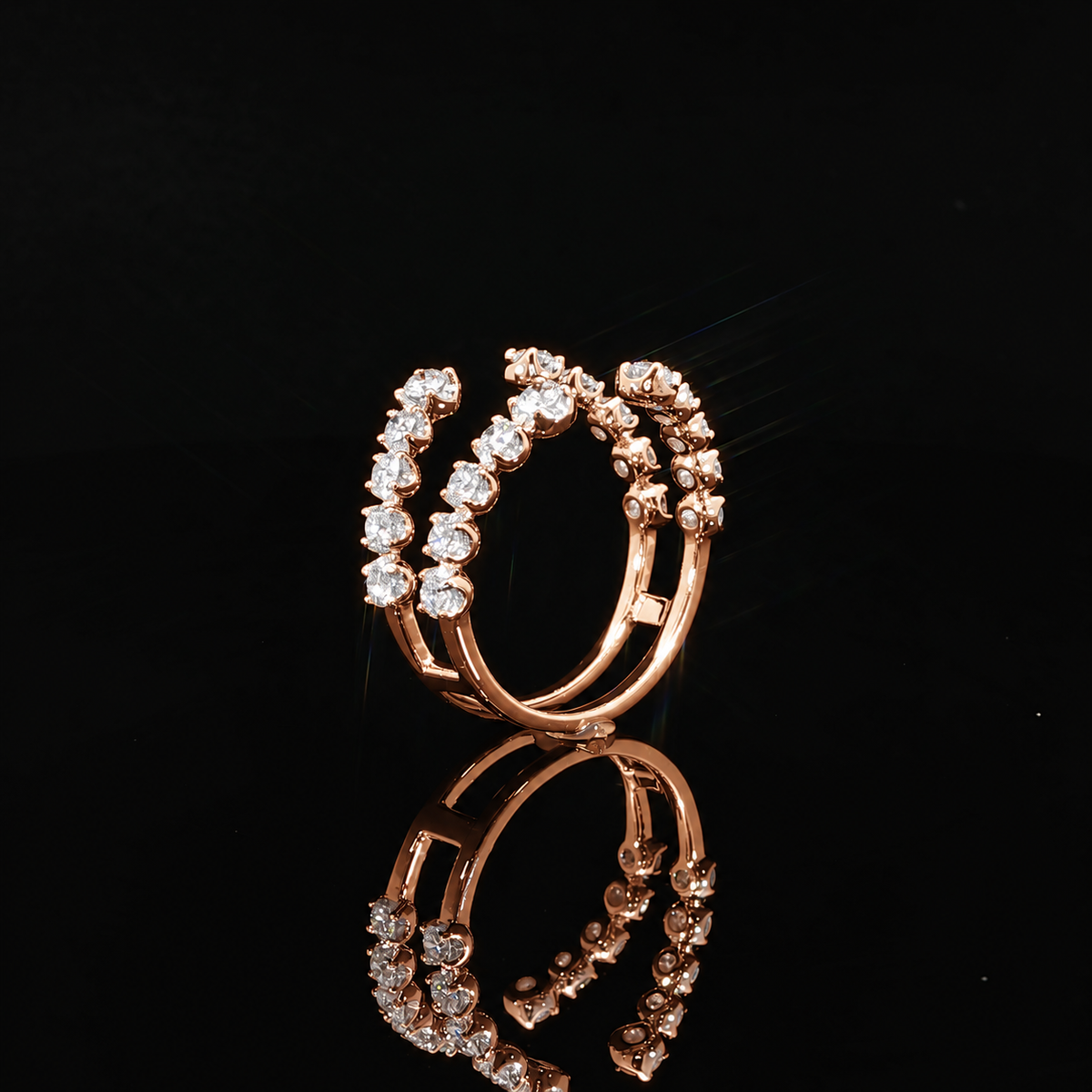 Rose gold enhancer ring with graduated diamonds