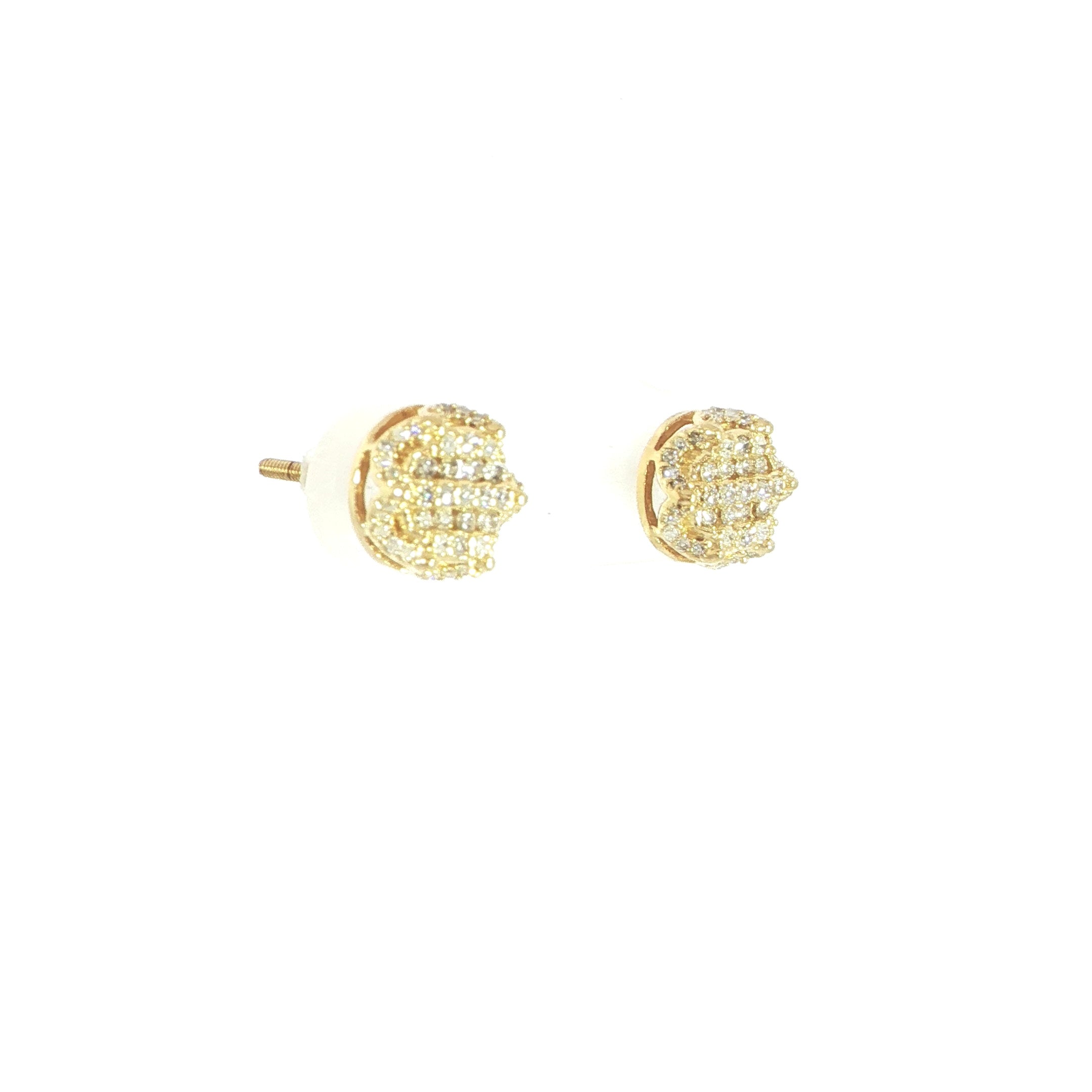 Natural diamond cluster stud earrings in 10K yellow gold with secure screw backs