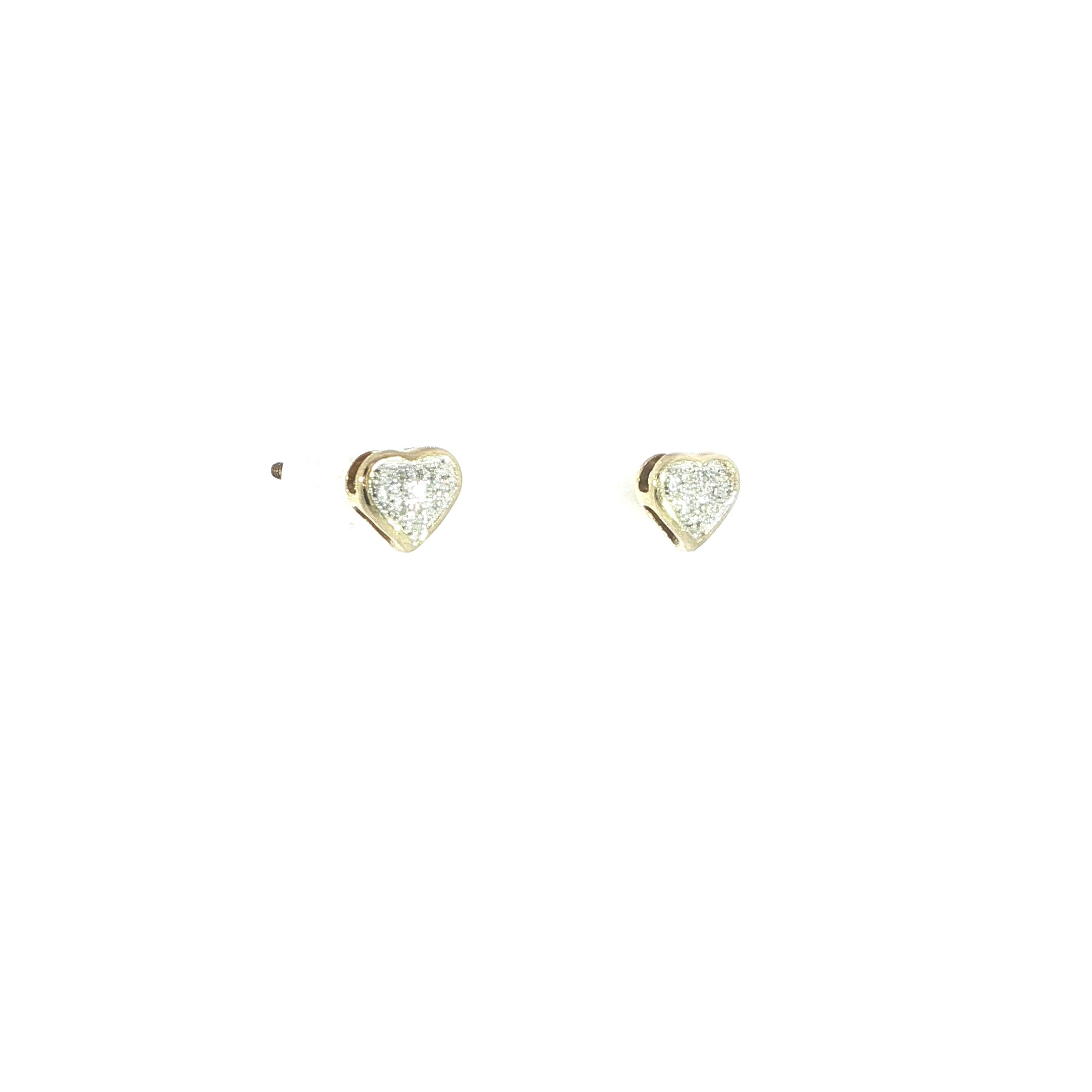 Side profile natural SI quality pave diamond heart earrings in solid 10K yellow gold