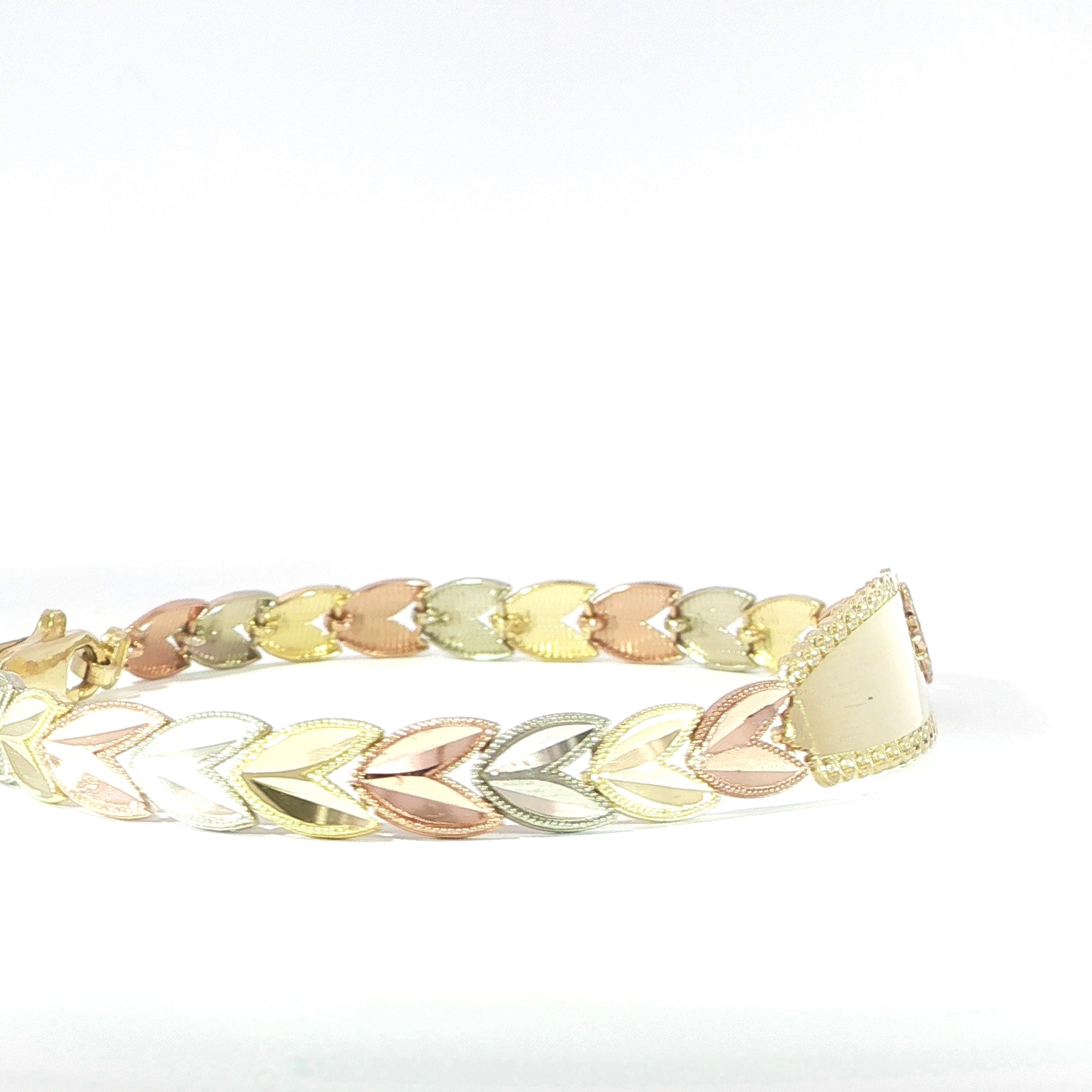 Engravable 10K gold ID bracelet with floral design