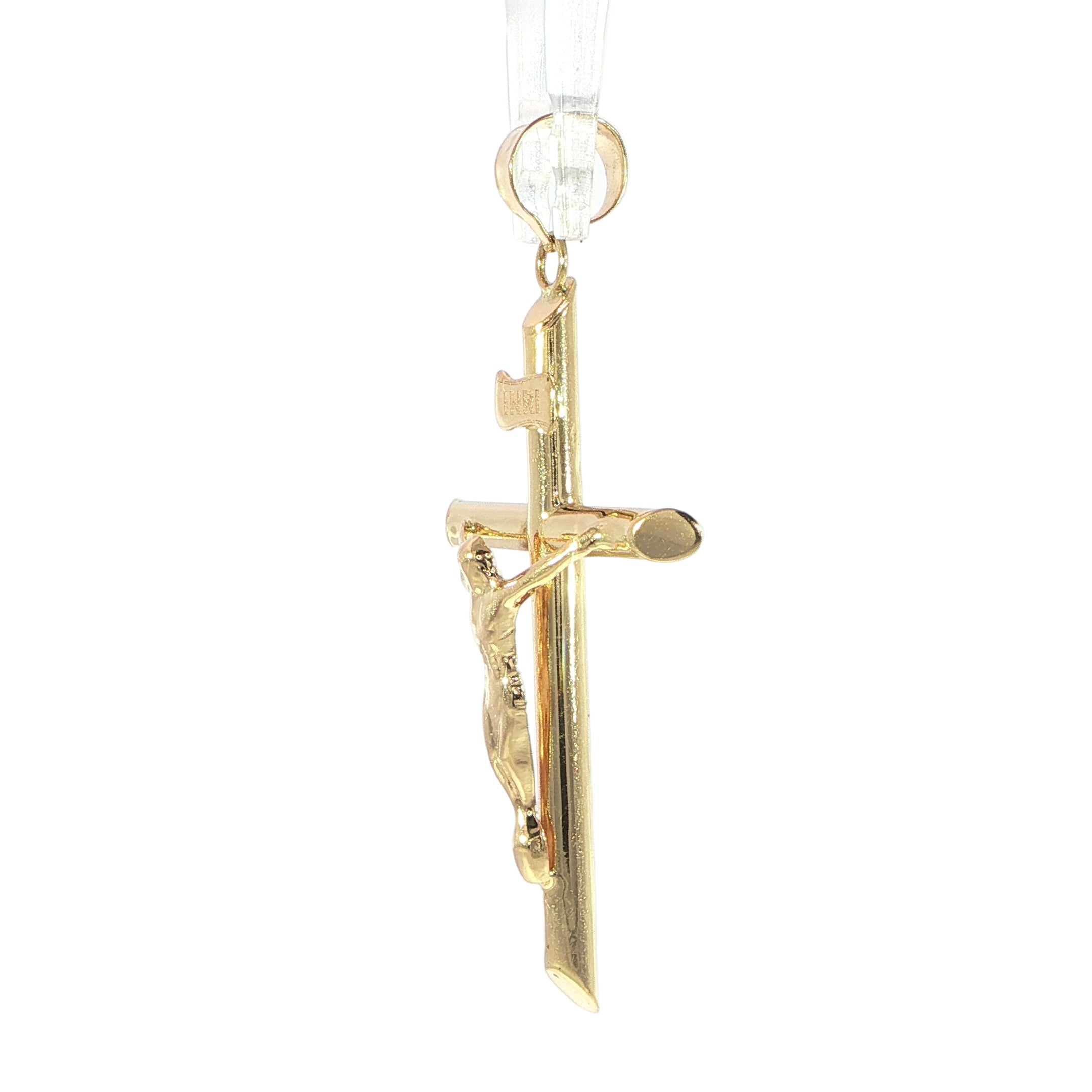 Classic 14K gold crucifix pendant measuring 36MM