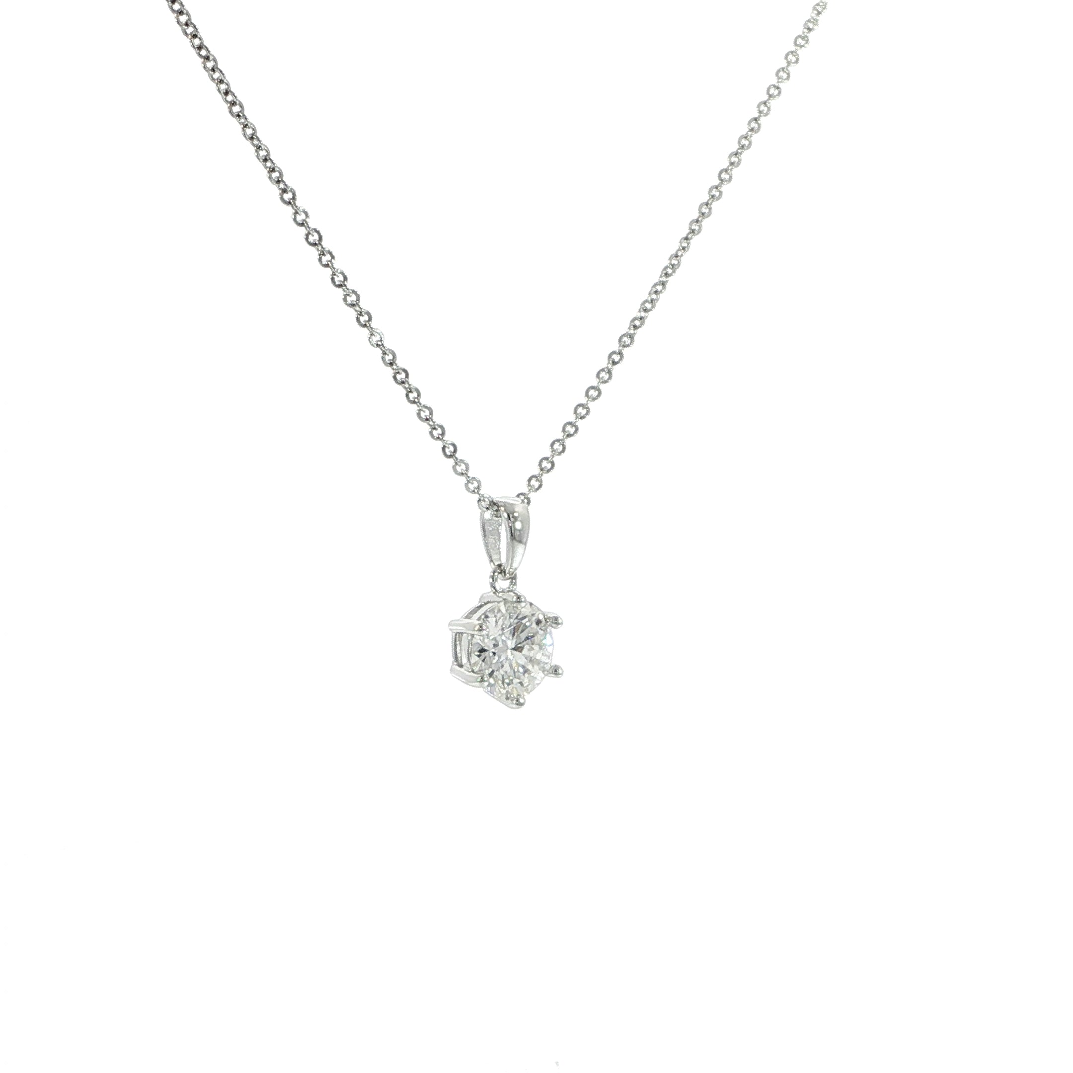 Elegant sterling silver necklace with a brilliant 2 CT VVS moissanite solitaire.