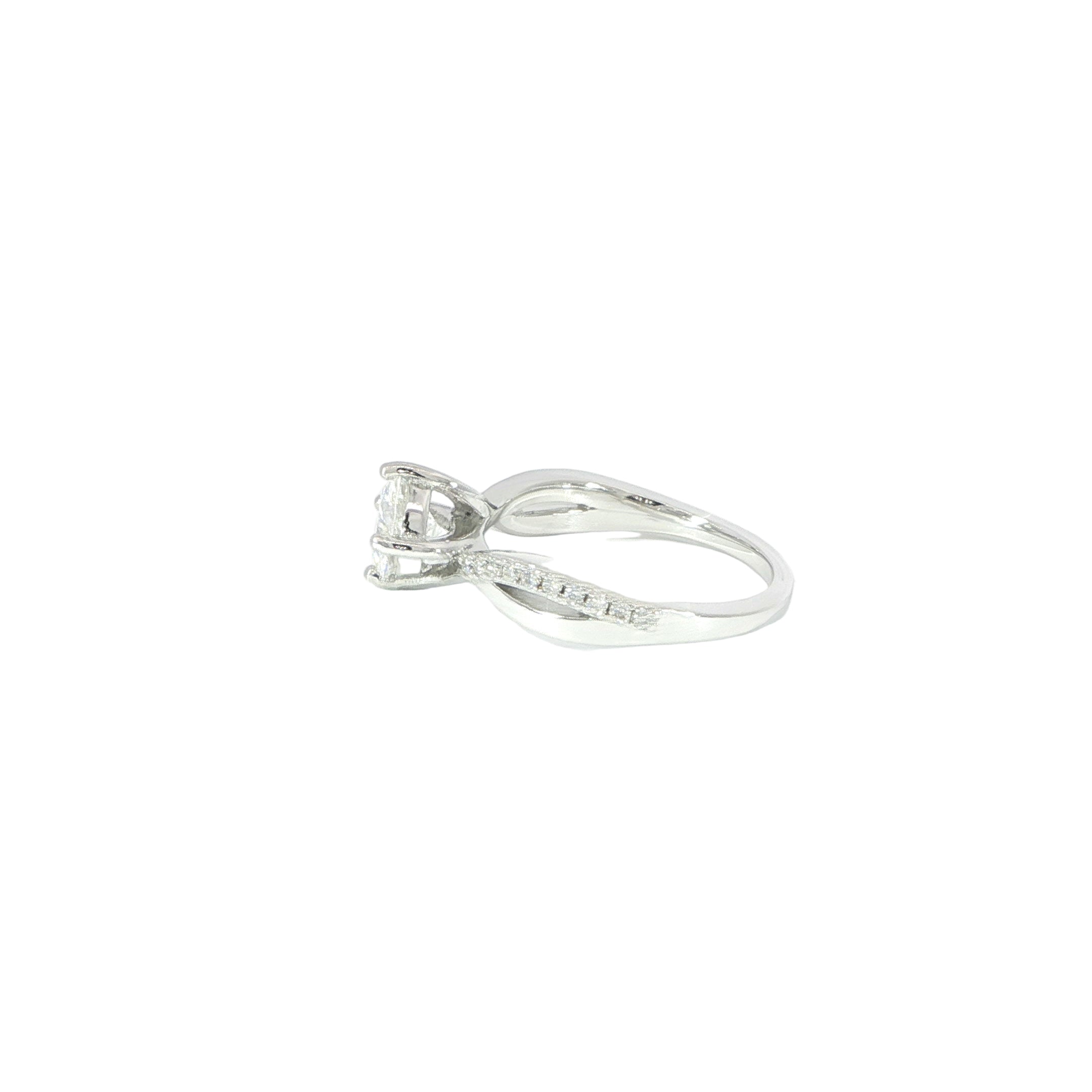 Side 1 CT round moissanite ring with twist shank in 925 sterling silver