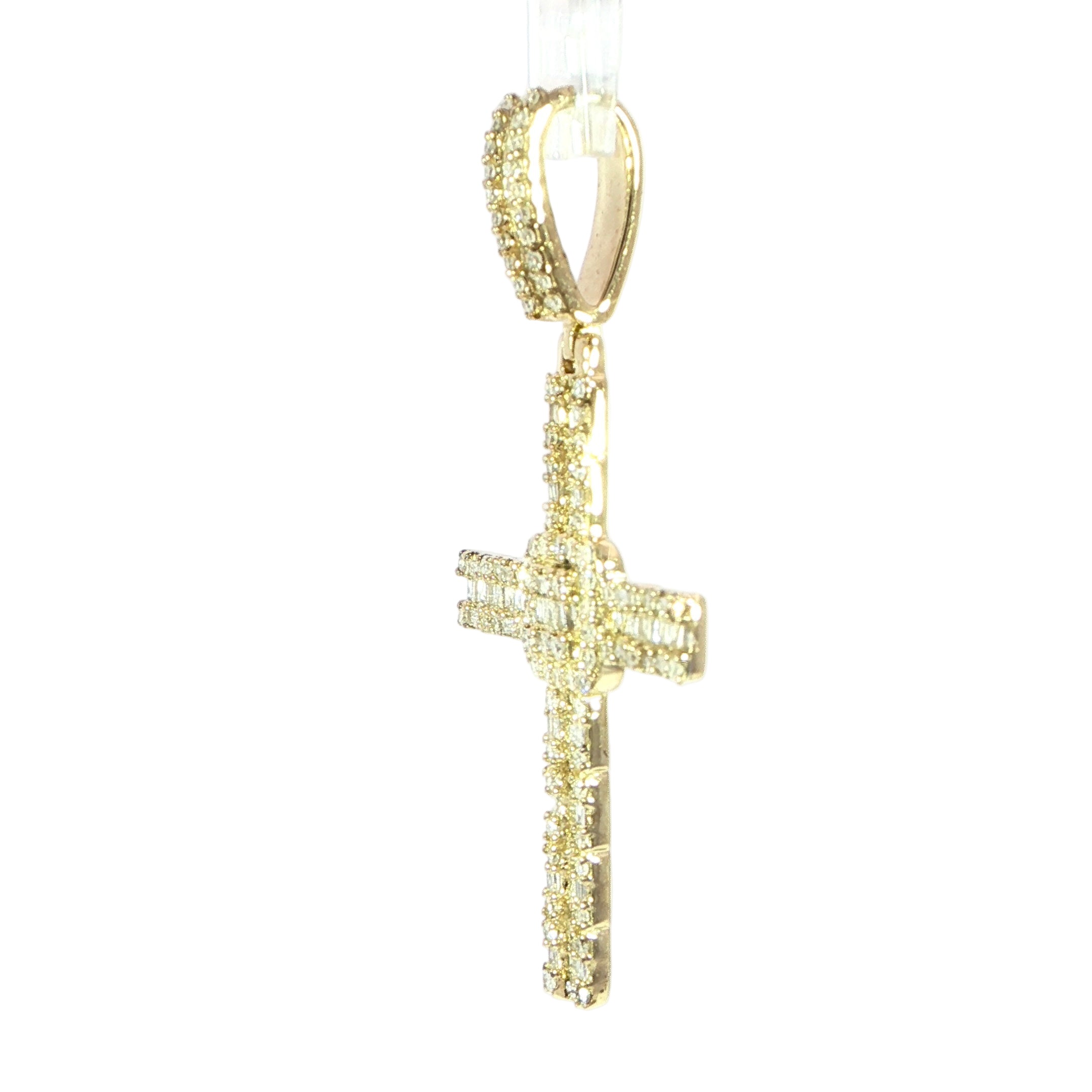 10K yellow gold diamond cross pendant with natural diamonds