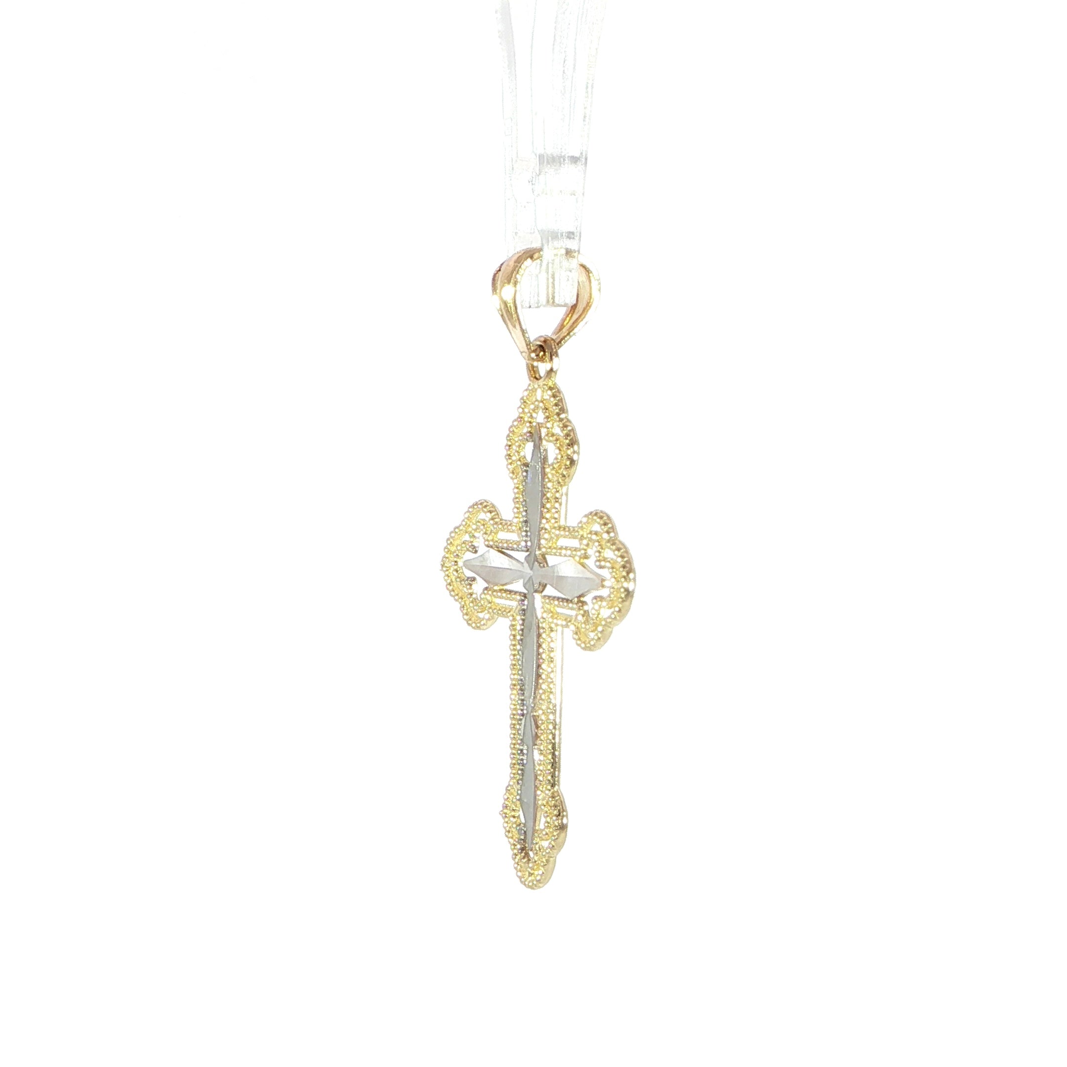 Vintage inspired 14K gold cross pendant with filigree design