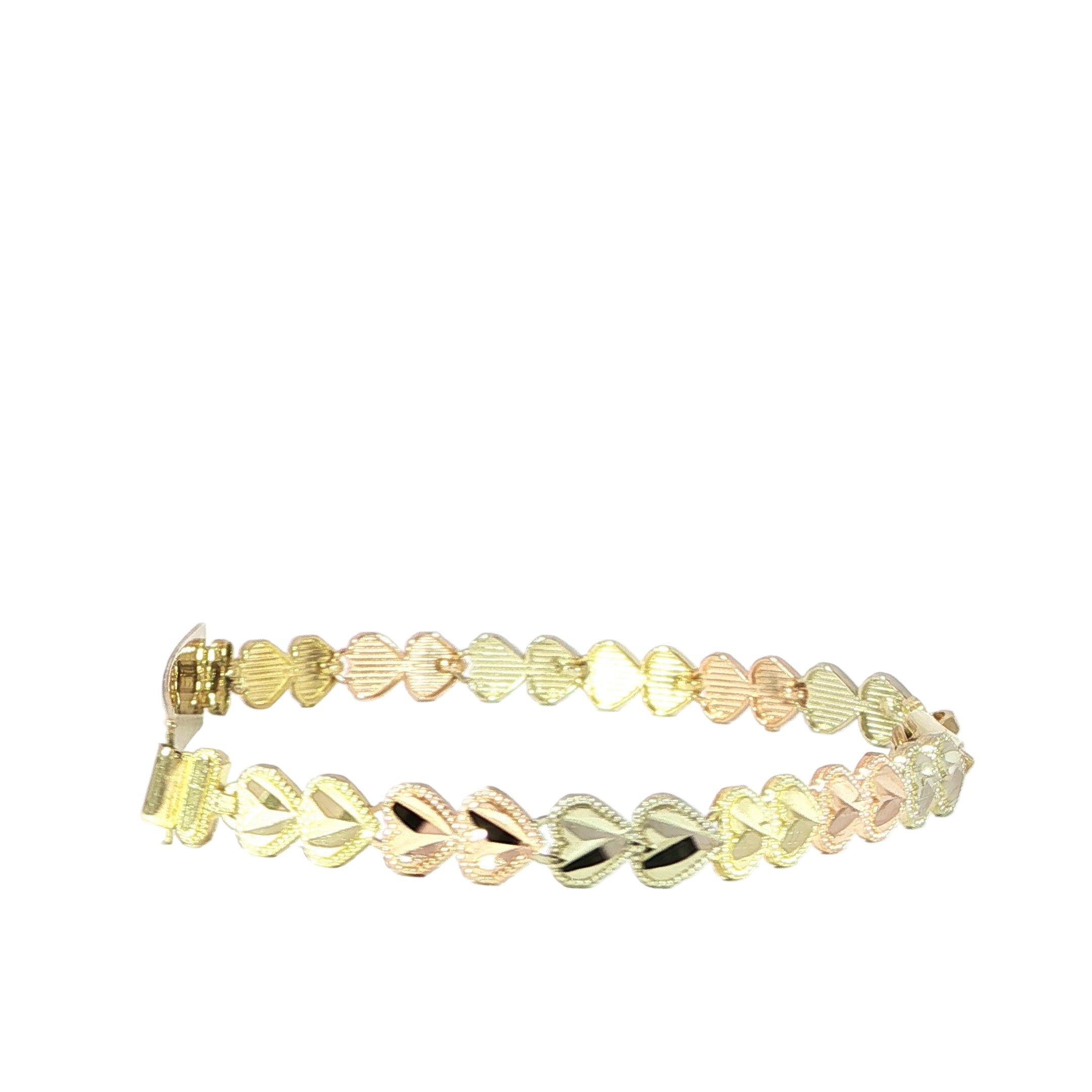 Engravable ID bracelet with tri-color heart chain