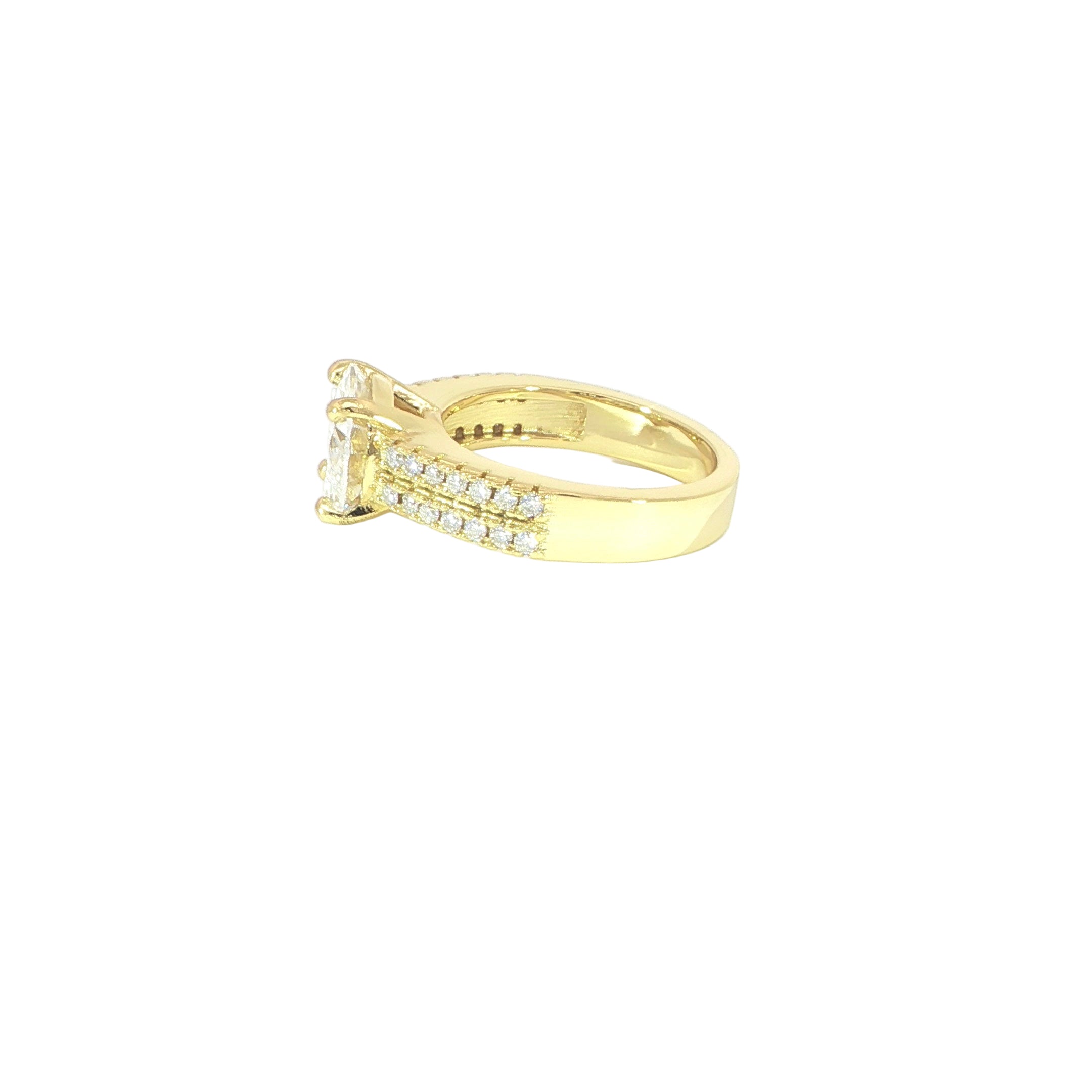 Round moissanite engagement ring with sparkling pavé double band
