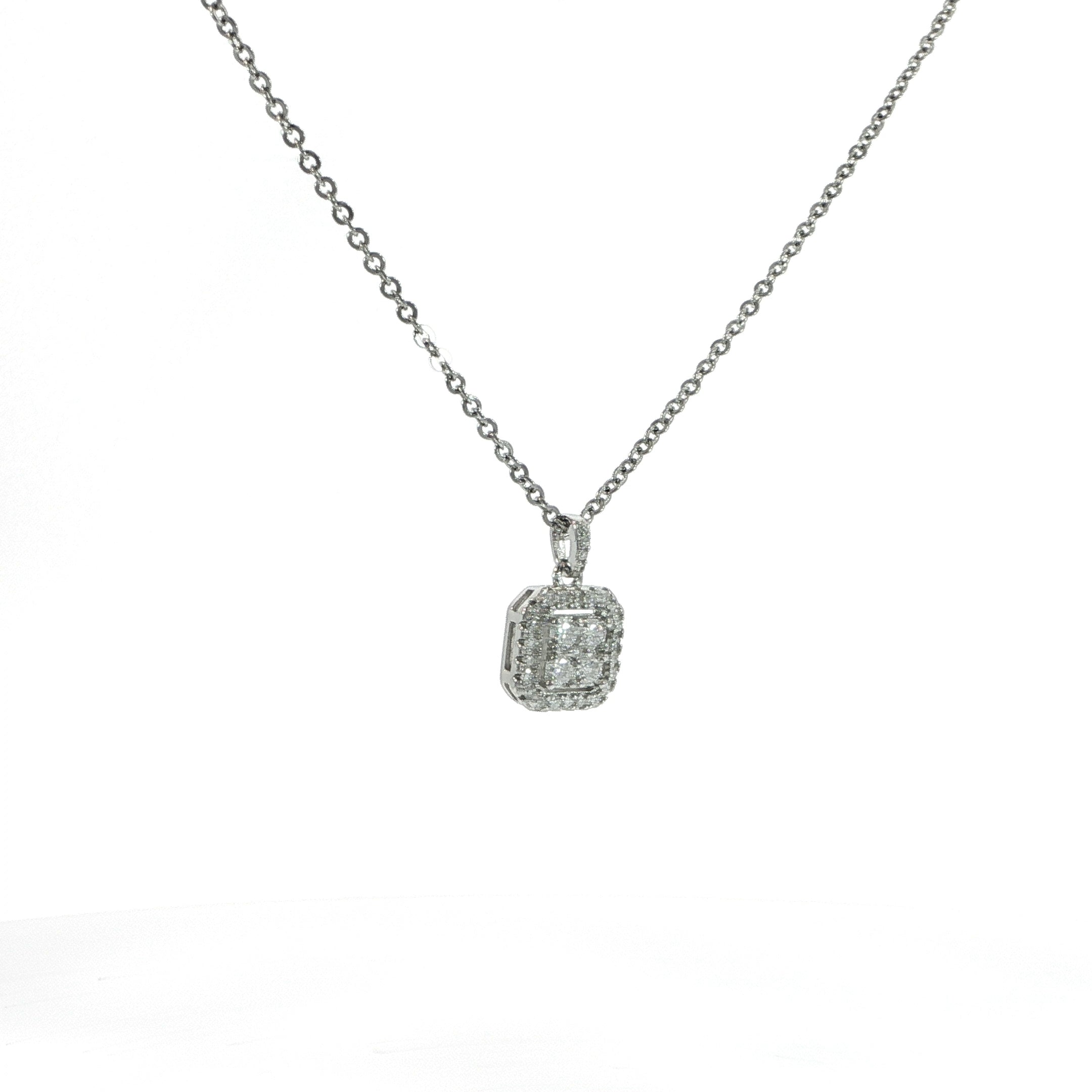 Sterling silver VVS moissanite pendant with delicate 0.70 mm chain.